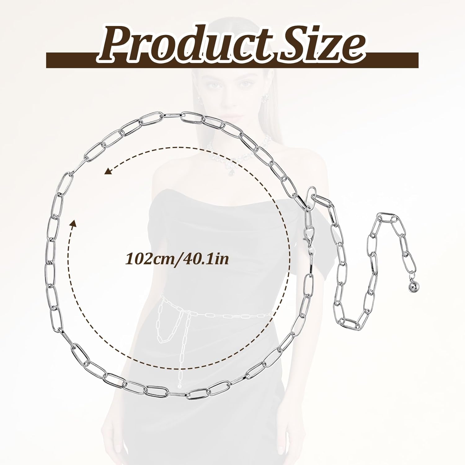 Silver Chain Belts for Women,Adjustable Womens Chain Belt Trendy Metal Belt for Jeans Dresses Pants - Image 1