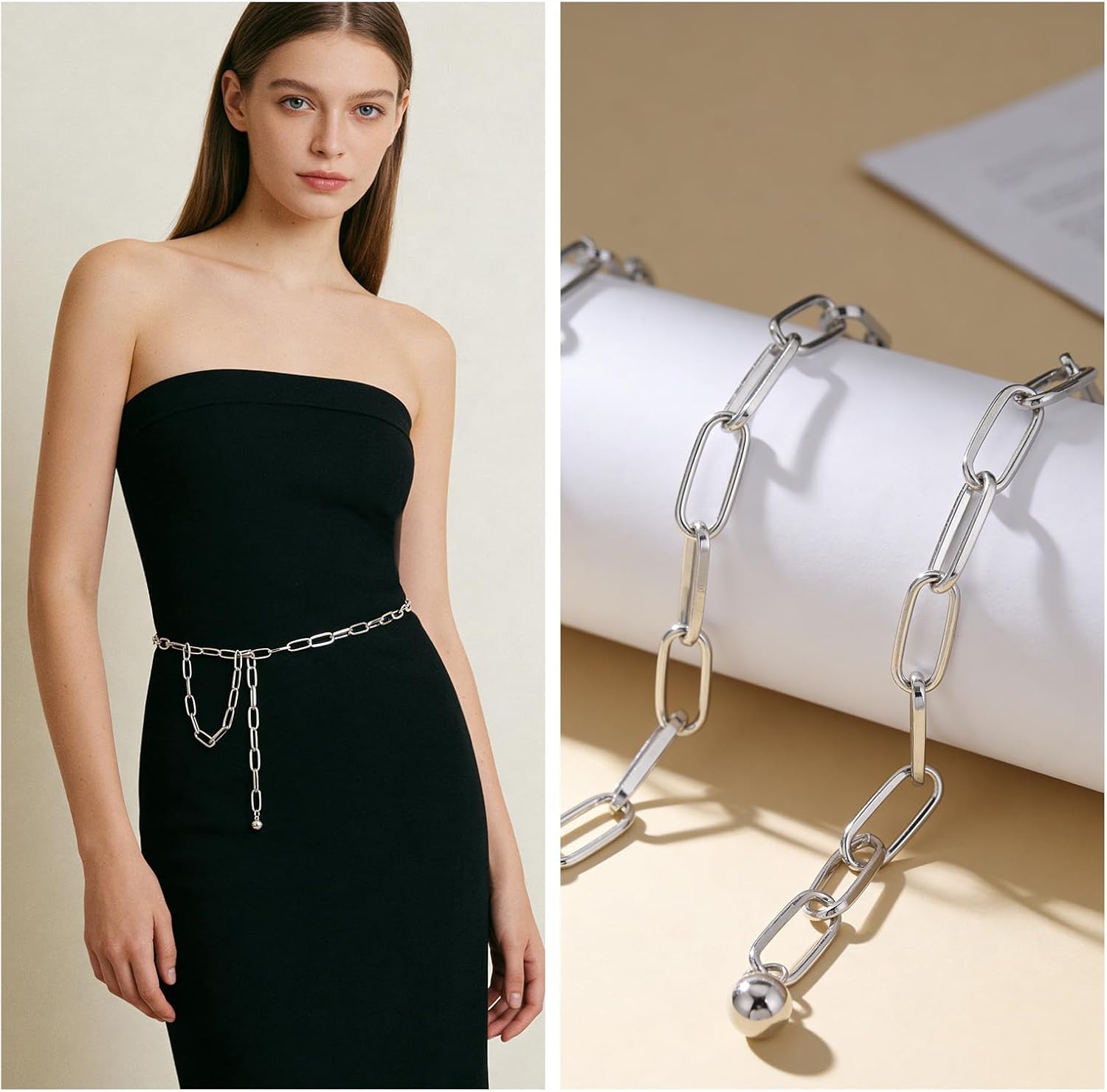 Silver Chain Belts for Women,Adjustable Womens Chain Belt Trendy Metal Belt for Jeans Dresses Pants - Image 3