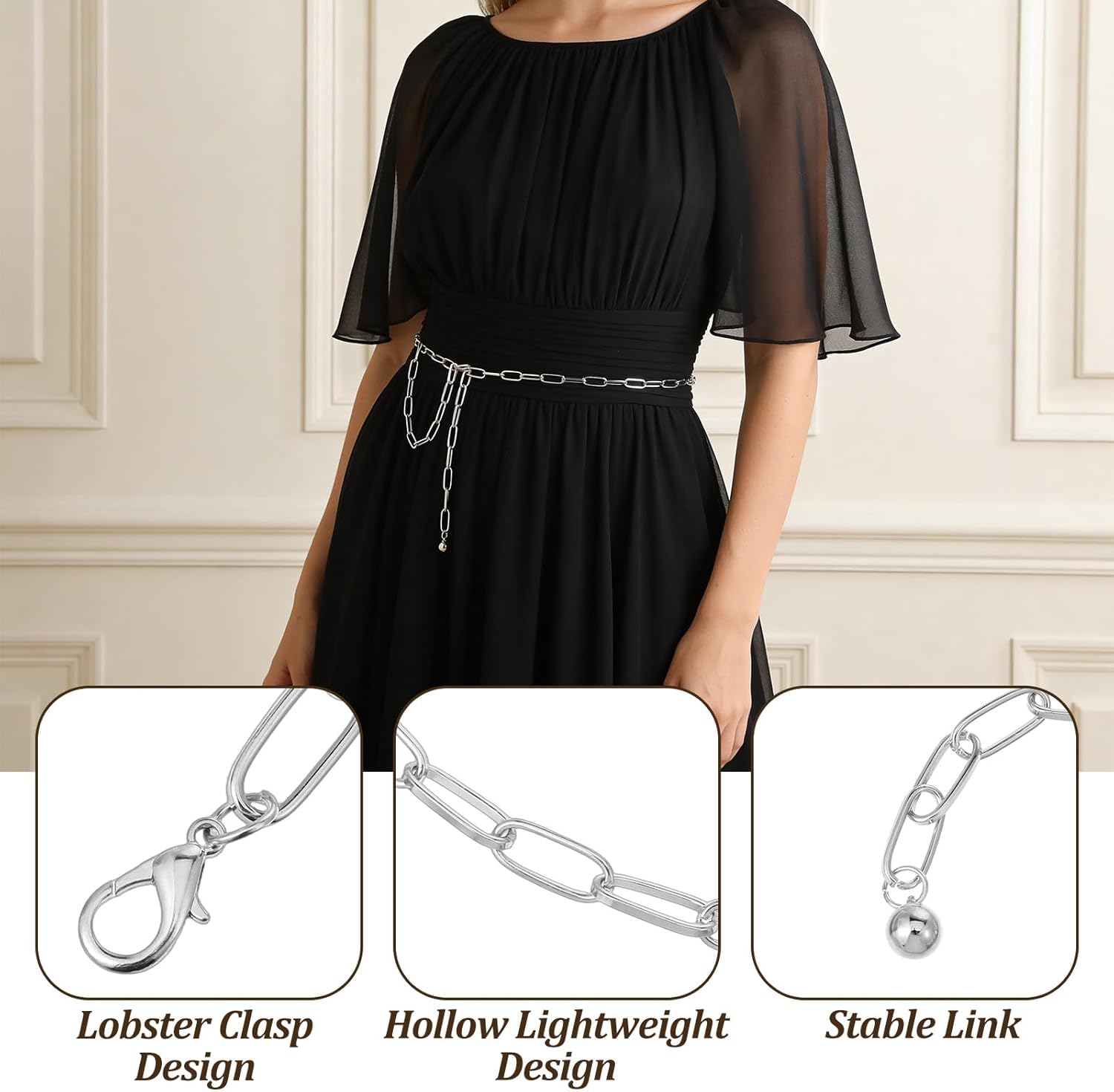 Silver Chain Belts for Women,Adjustable Womens Chain Belt Trendy Metal Belt for Jeans Dresses Pants - Image 4