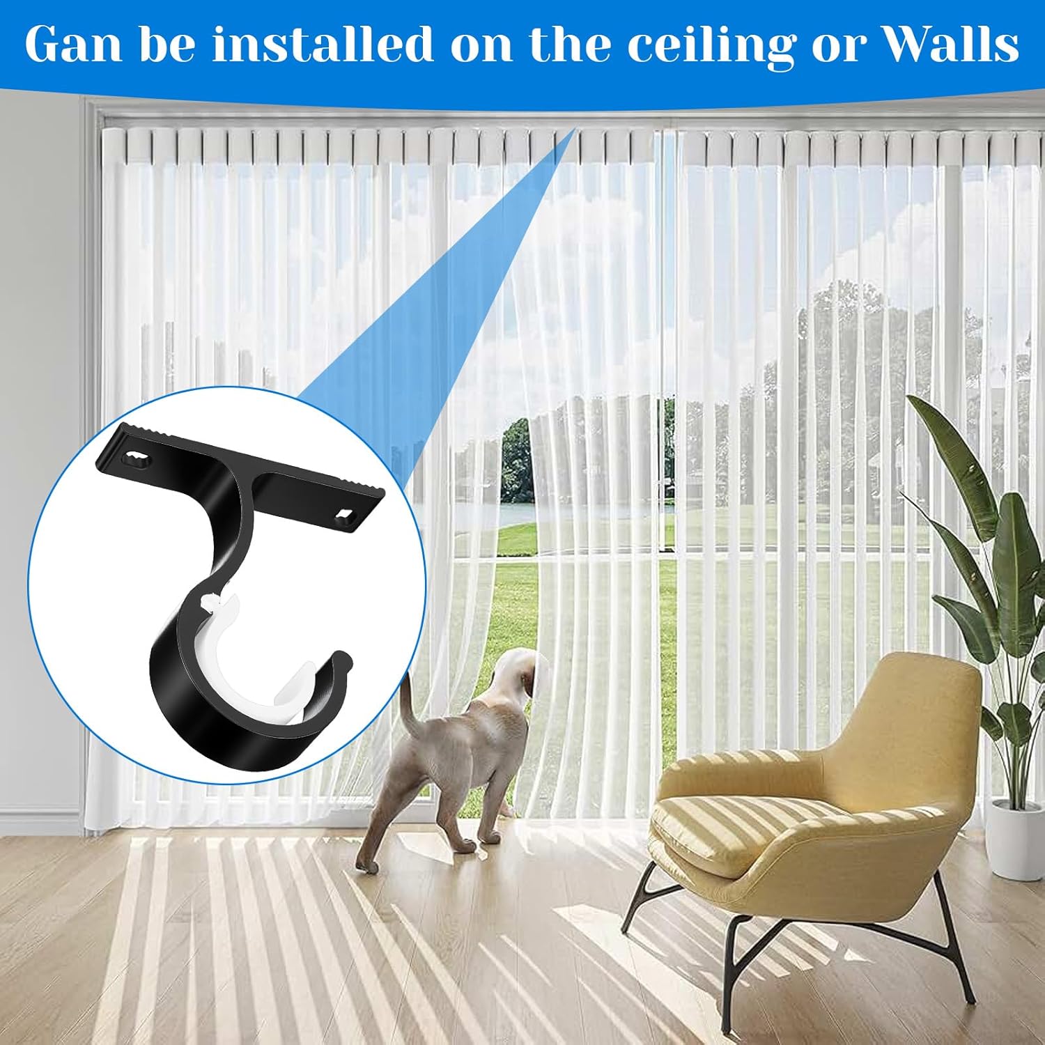 2 Sets Ceiling Curtain Rod Brackets for 1 Inch Rod, Curtain Rod Brackets Holders for Wall & Ceiling Mount Installation (Black) - Image 3