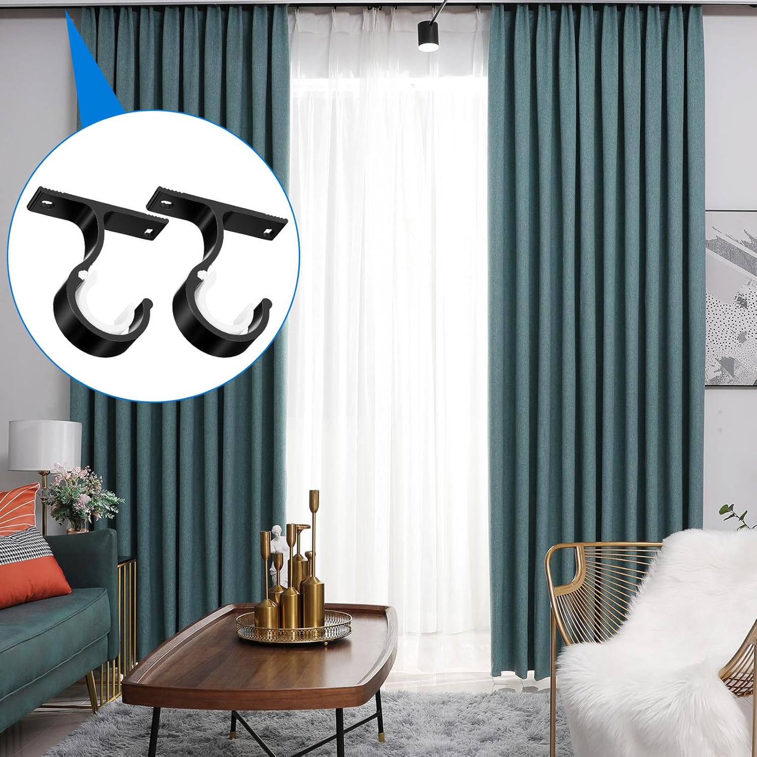 2 Sets Ceiling Curtain Rod Brackets for 1 Inch Rod, Curtain Rod Brackets Holders for Wall & Ceiling Mount Installation (Black) - Image 6