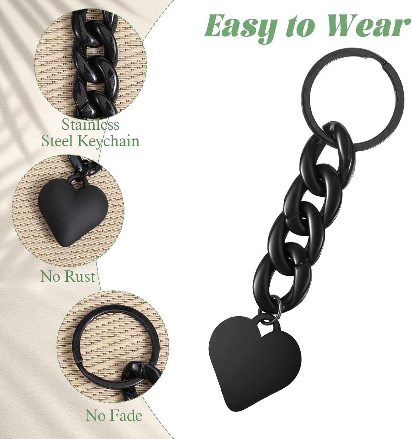 Black Heart Keychain, Goth Heart Bag Charms for Handbags, Love Key Chain Ring Gift for Valentine's Day, Keychain Accessories for Car Keys Backpack - Image 2
