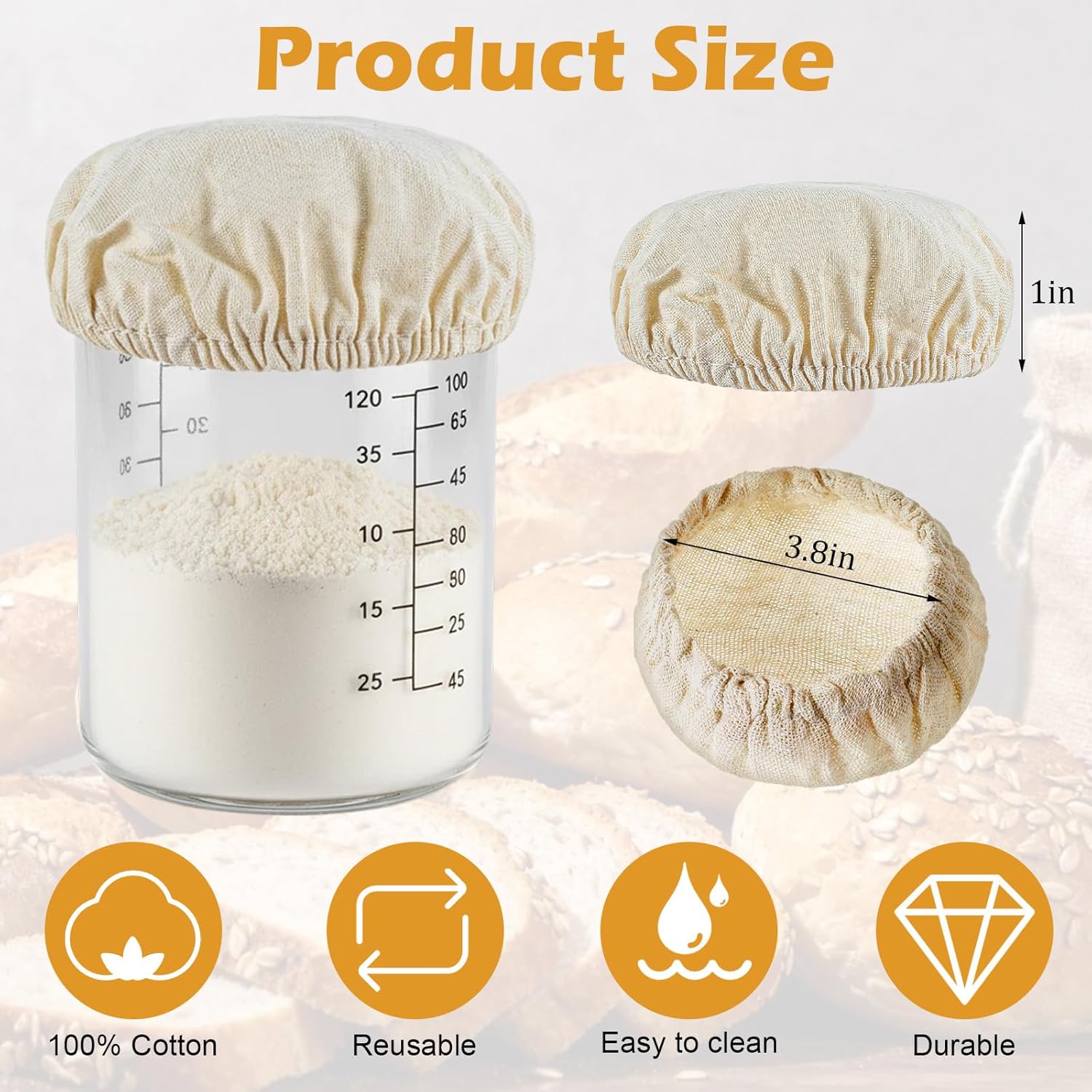 Shimmeroo 5PCS Cotton Sourdough Jar Cover, Reusable Sourdough Bread Proofing Starter Jar Cloth Covers for Most Glass Sour Dough Crock Bread Proofing Cover - Image 1