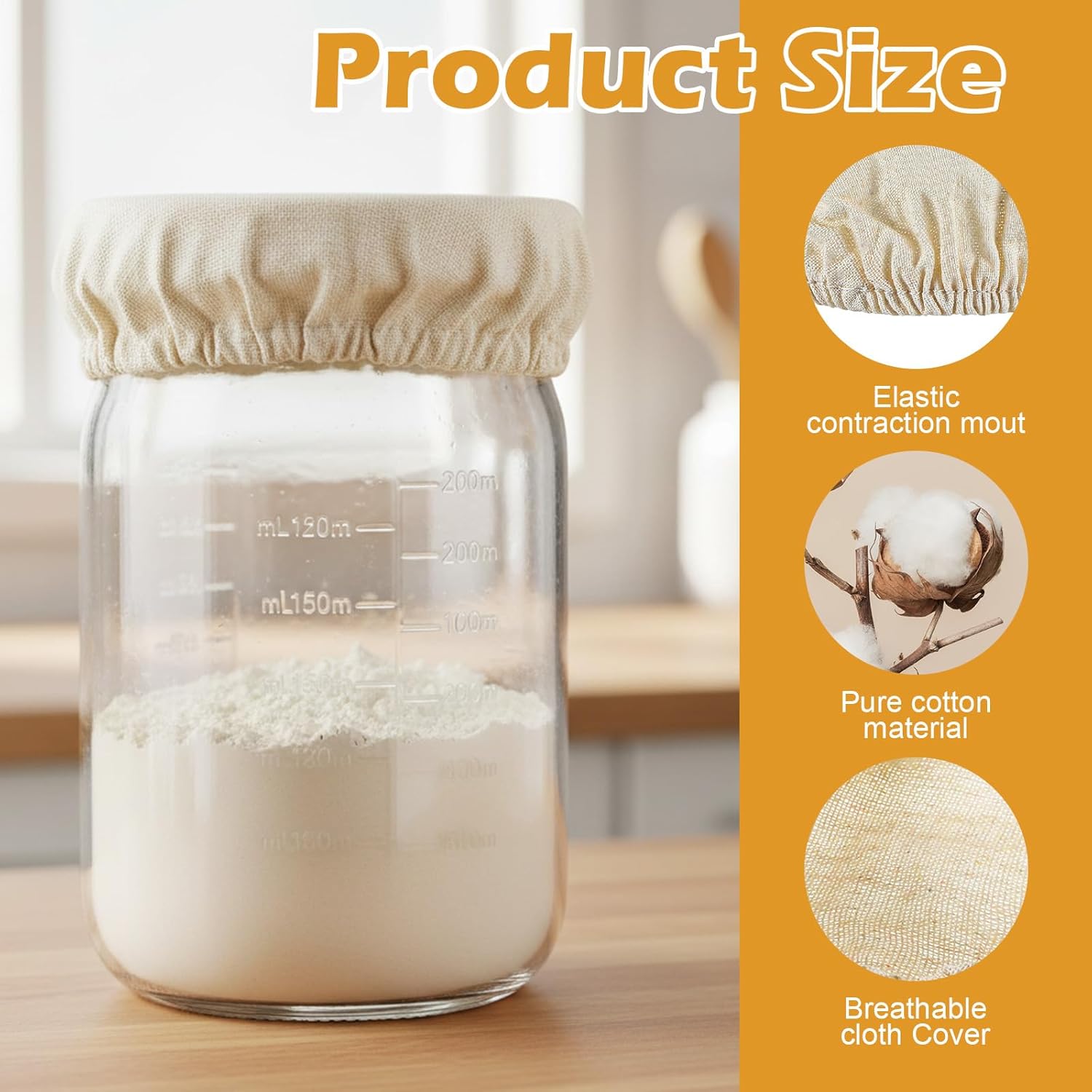 Shimmeroo 5PCS Cotton Sourdough Jar Cover, Reusable Sourdough Bread Proofing Starter Jar Cloth Covers for Most Glass Sour Dough Crock Bread Proofing Cover - Image 2