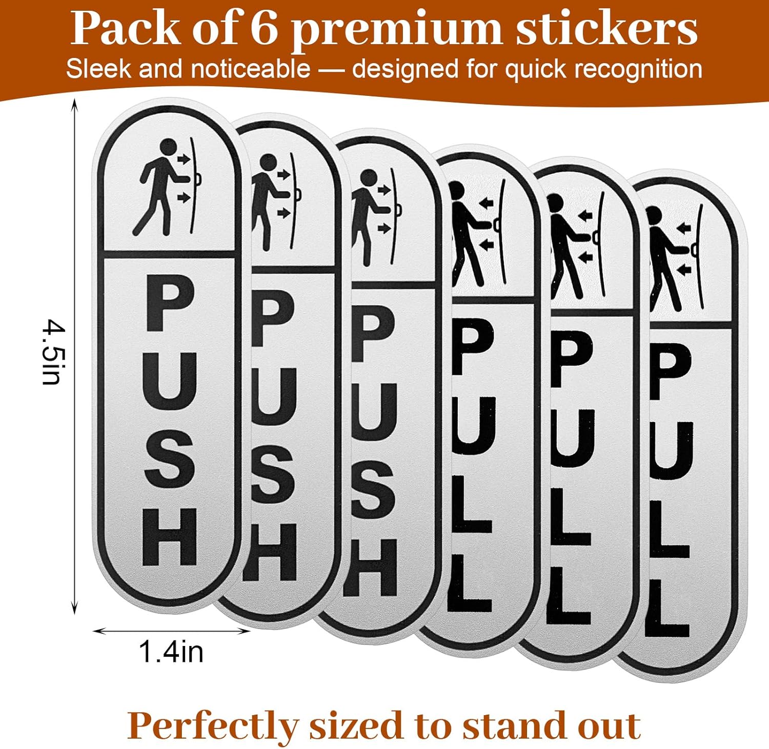 6PCS Push Pull Door Stickers - Shimmeroo Durable Waterproof Strong Adhesive Pull Push Door Sign Stickers for Home Office Business Doors Gloss Wipeable - Image 1