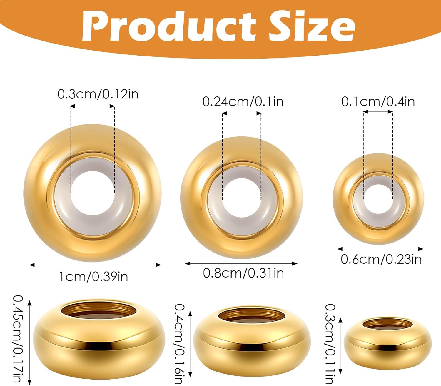 36Pcs Stopper Beads for Bracelets,Spacer Beads with Rubber Gold Silver Slider Bead Adjustable Charm Stoppers for Bracelets Locating Rings for DIY Jewelry Making,6/8/10mm - Image 1