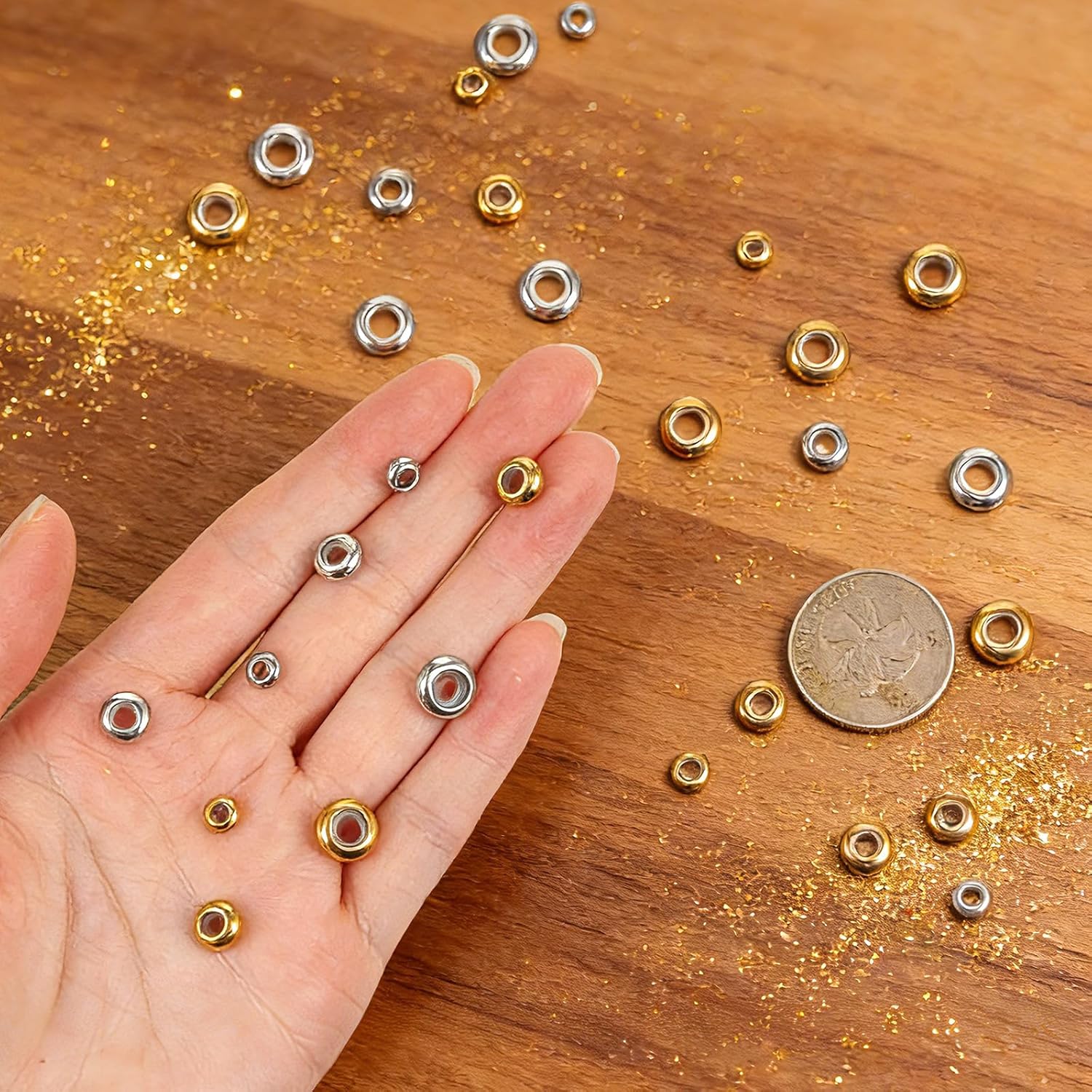 36Pcs Stopper Beads for Bracelets,Spacer Beads with Rubber Gold Silver Slider Bead Adjustable Charm Stoppers for Bracelets Locating Rings for DIY Jewelry Making,6/8/10mm - Image 2