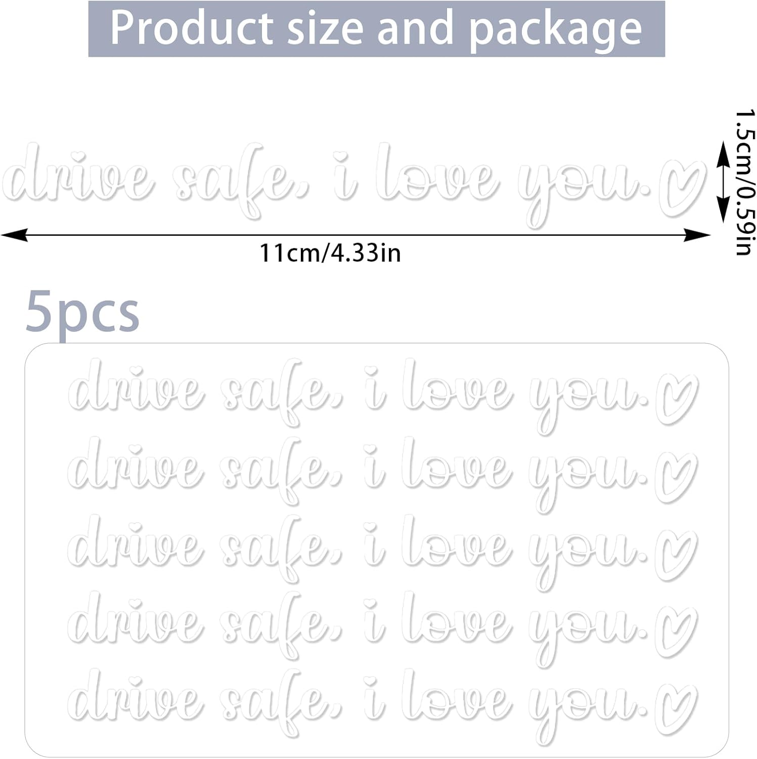 5 Pcs Drive Safe I Love You Sticker, White I Love You Drive Safe Mirror Stickers for Rearview Mirror & Windshield, Reusable Funny Car Decals for Couples & Family - Image 1