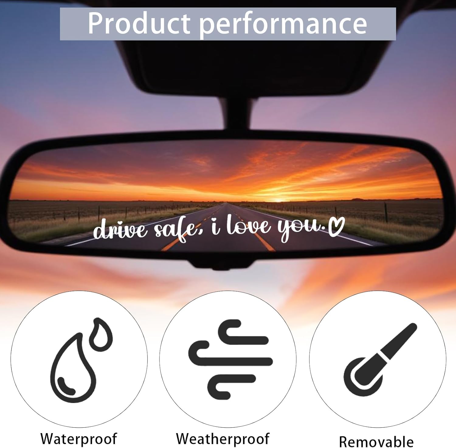 5 Pcs Drive Safe I Love You Sticker, White I Love You Drive Safe Mirror Stickers for Rearview Mirror & Windshield, Reusable Funny Car Decals for Couples & Family - Image 2