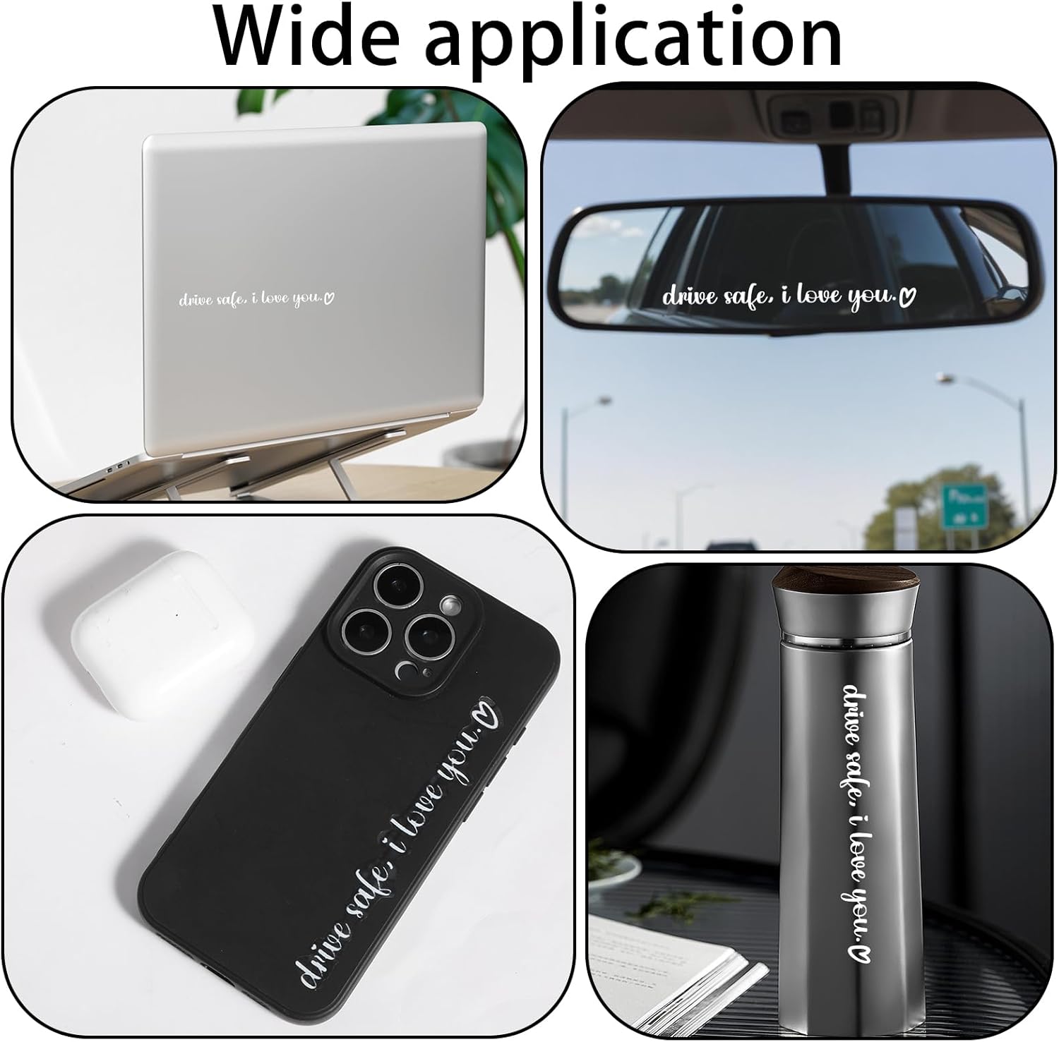 5 Pcs Drive Safe I Love You Sticker, White I Love You Drive Safe Mirror Stickers for Rearview Mirror & Windshield, Reusable Funny Car Decals for Couples & Family - Image 3