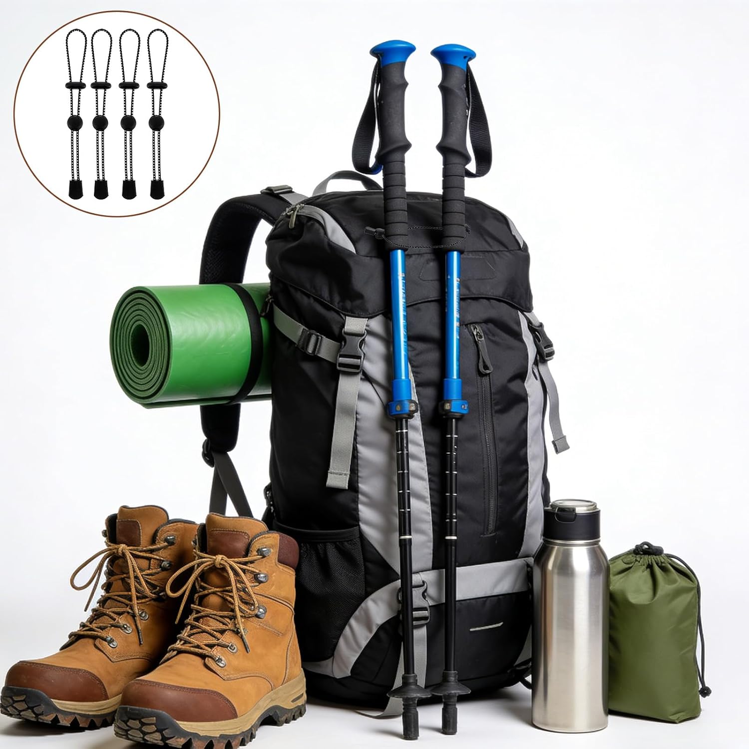 6Pcs Climbing Stick Straps, Adjustable Bungee Cords with Fastener Buckles, Elastic Rope Tie-Downs for Trekking Poles Ski Equipment Backpack & Outdoor Gear Accessory - Image 3