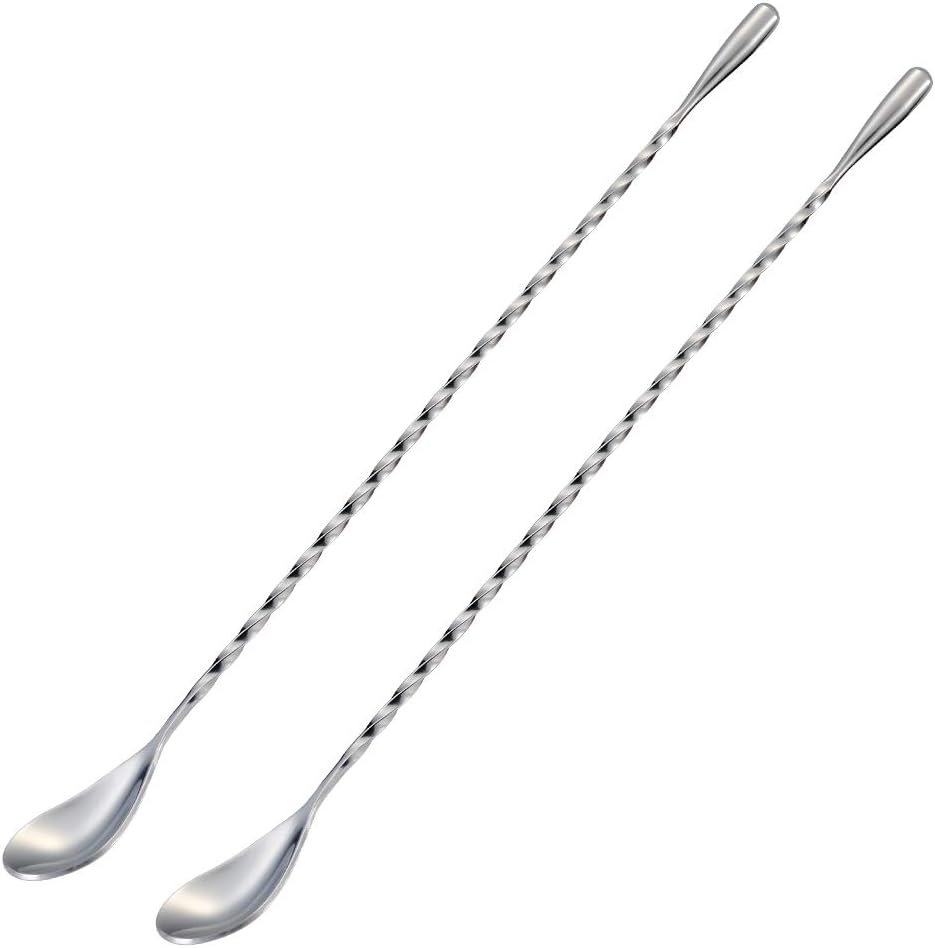 Bar Spoon Cocktail Mixing Stirrers for Drink, Stainless Steel 12 Inches Long Handle, Silver 2 Pieces - Image 1