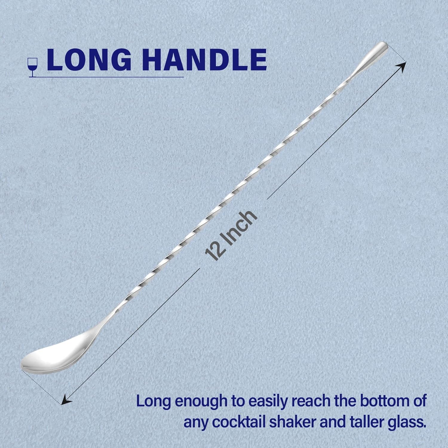 Bar Spoon Cocktail Mixing Stirrers for Drink, Stainless Steel 12 Inches Long Handle, Silver 2 Pieces - Image 2
