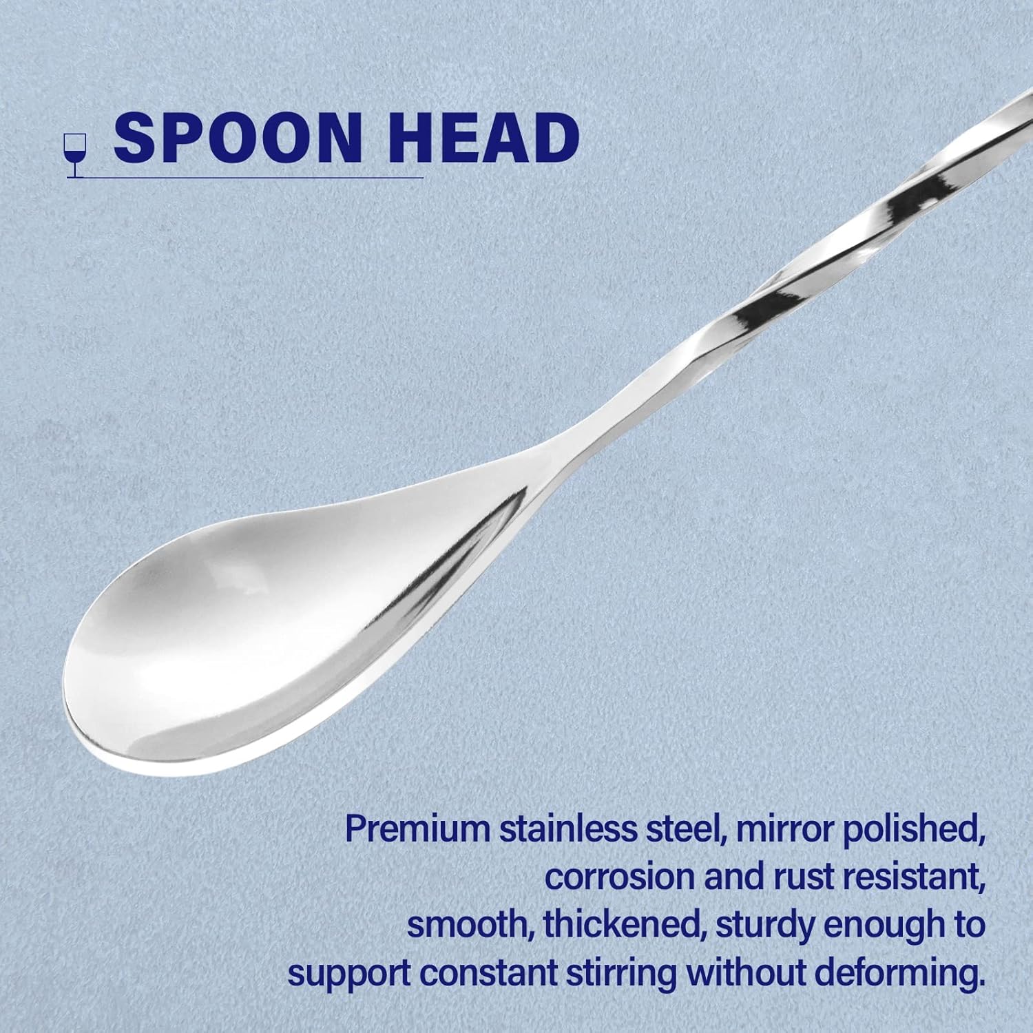 Bar Spoon Cocktail Mixing Stirrers for Drink, Stainless Steel 12 Inches Long Handle, Silver 2 Pieces - Image 3
