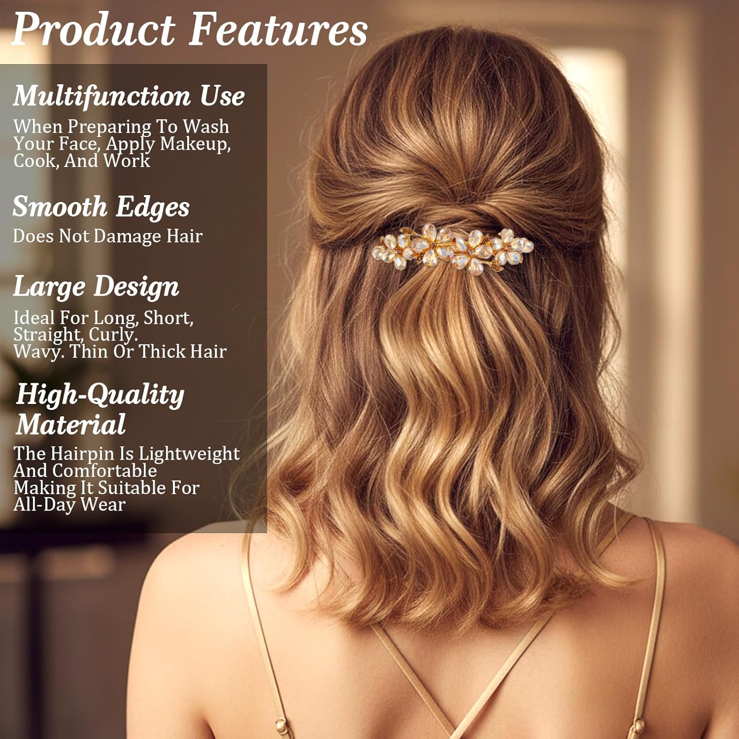 Champagne Rhinestone Hair Clips,Shimmeroo Fancy Hair Clips for Women,Flower Crystal Hairs Clip for Elegant Wedding & Party Barrettes - Image 4