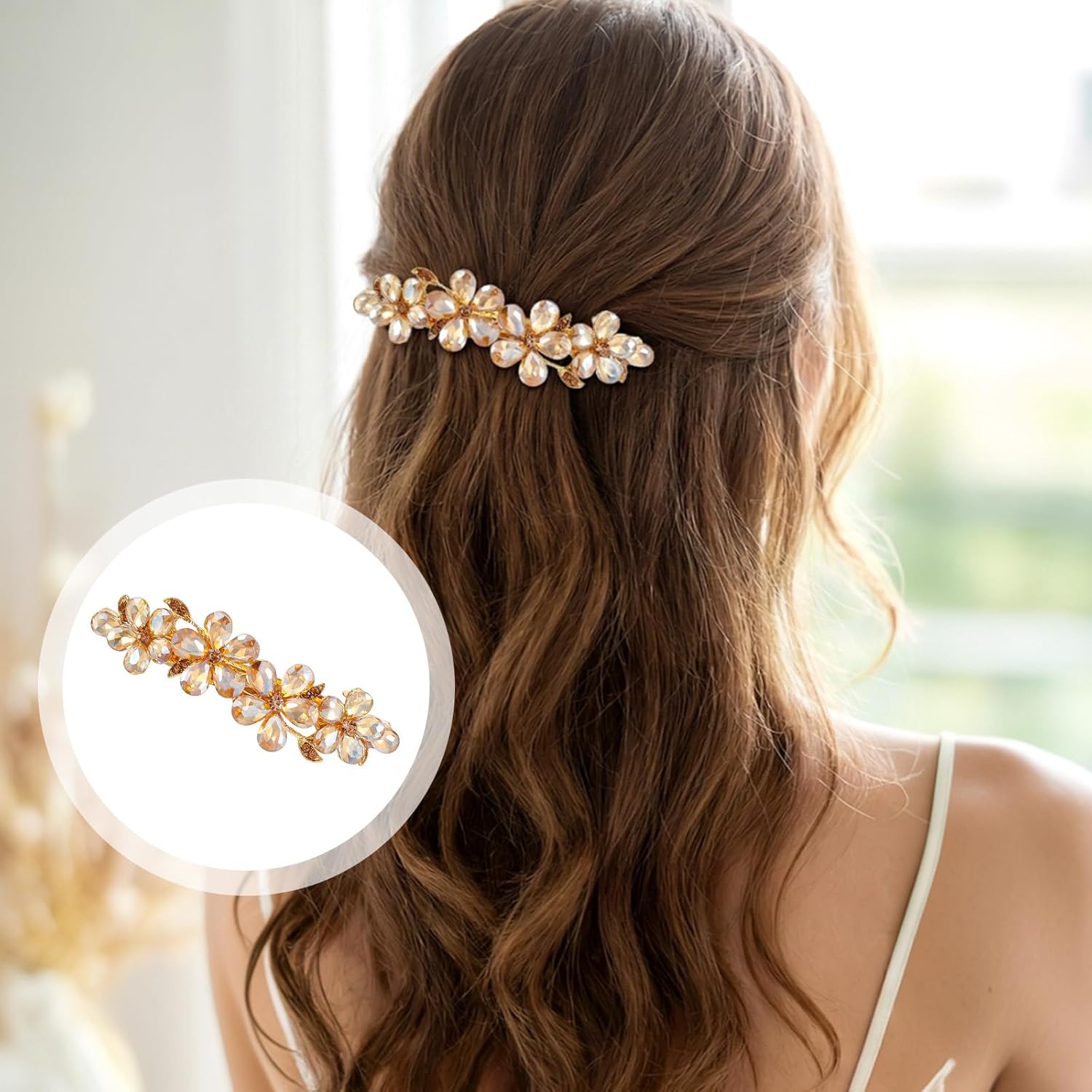 Champagne Rhinestone Hair Clips,Shimmeroo Fancy Hair Clips for Women,Flower Crystal Hairs Clip for Elegant Wedding & Party Barrettes - Image 5