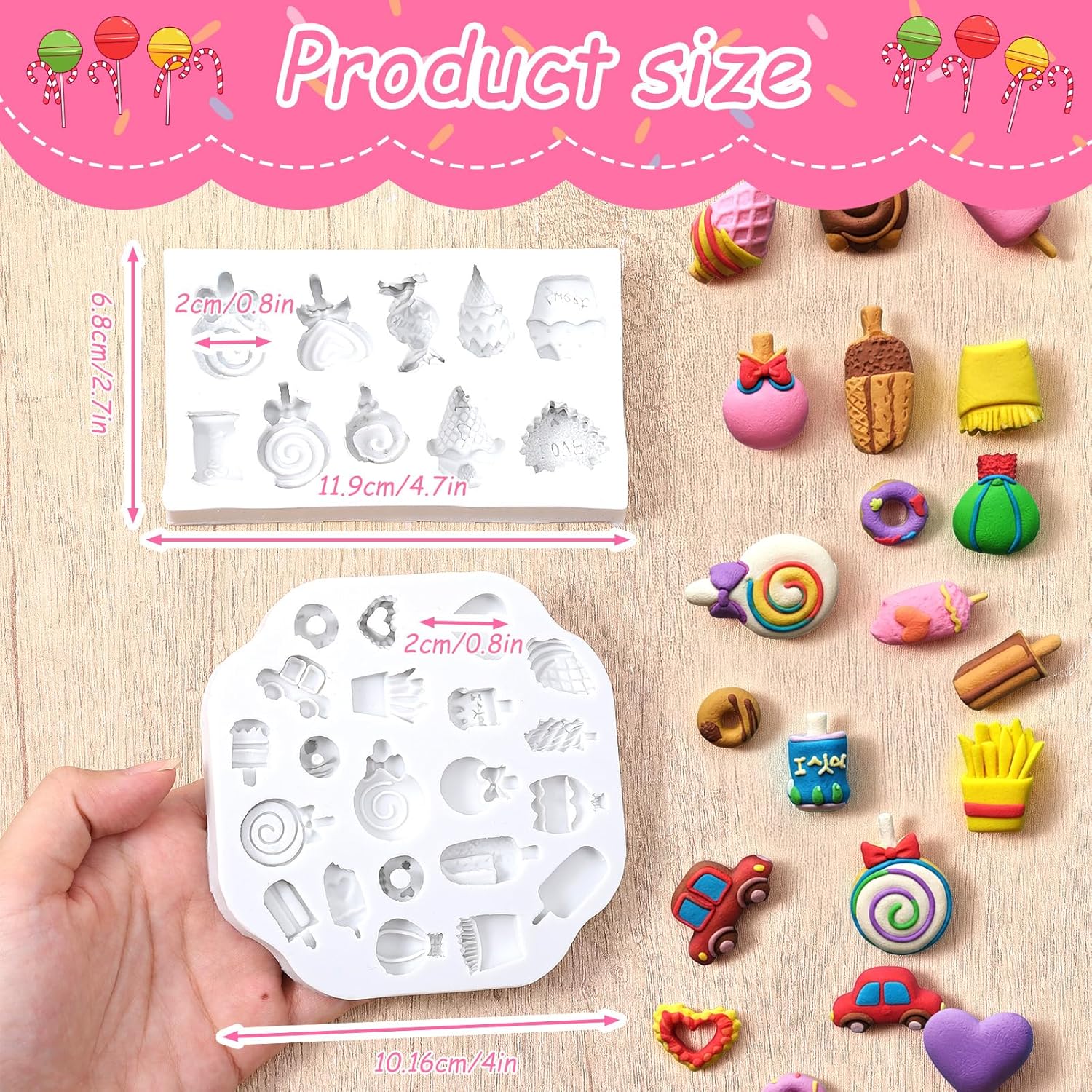 2Pcs Polymer Clay Molds for Jewelry Making Set,Silicone Air-Dry Clay Molds for Making Candy Lollipop Donut - Image 1