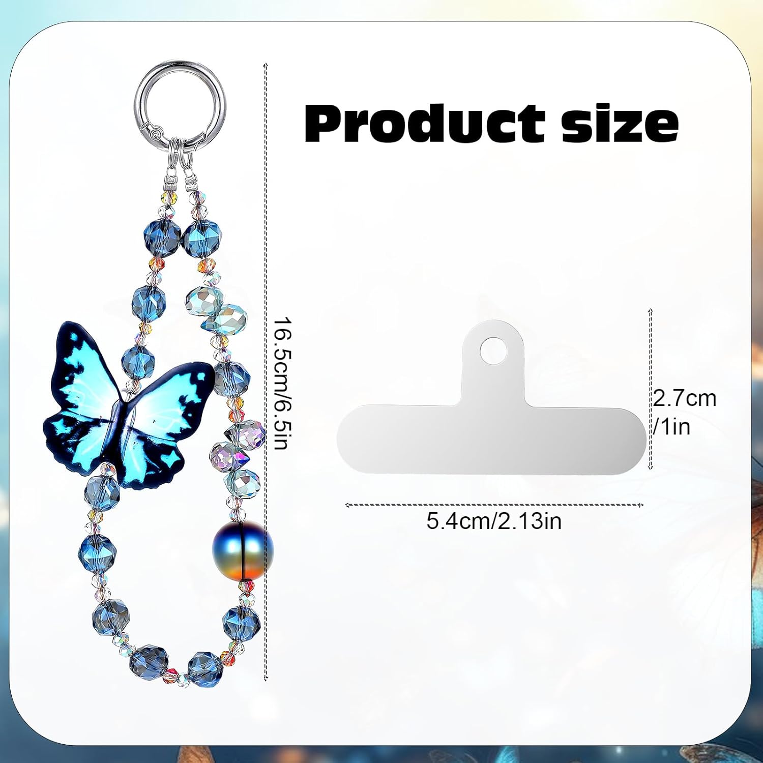 Cute Phone Charm Wrist Strap with Spacer,Butterfly Beaded Phone Chain Wristlet for Case Cellphone Chain Lanyard - Image 1
