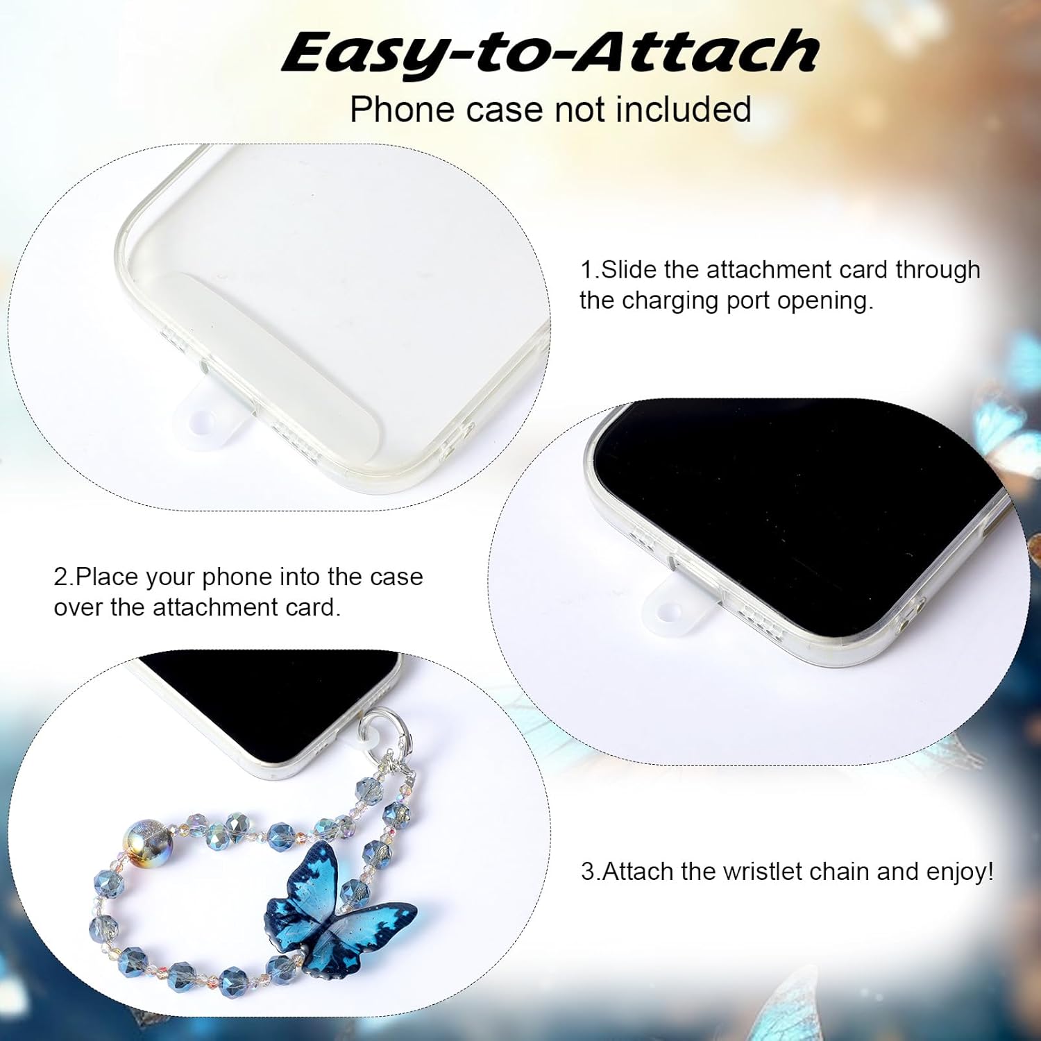 Cute Phone Charm Wrist Strap with Spacer,Butterfly Beaded Phone Chain Wristlet for Case Cellphone Chain Lanyard - Image 5