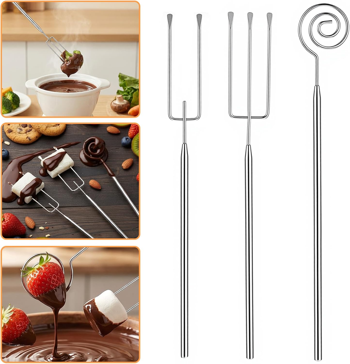 3PCS Chocolate Dipping Tool - Stainless Steel Candy Dipping Tools Baking Supplies Fondue Fork, Spiral Fork Cooking Tool Set, Dishwasher Safe - Image 6