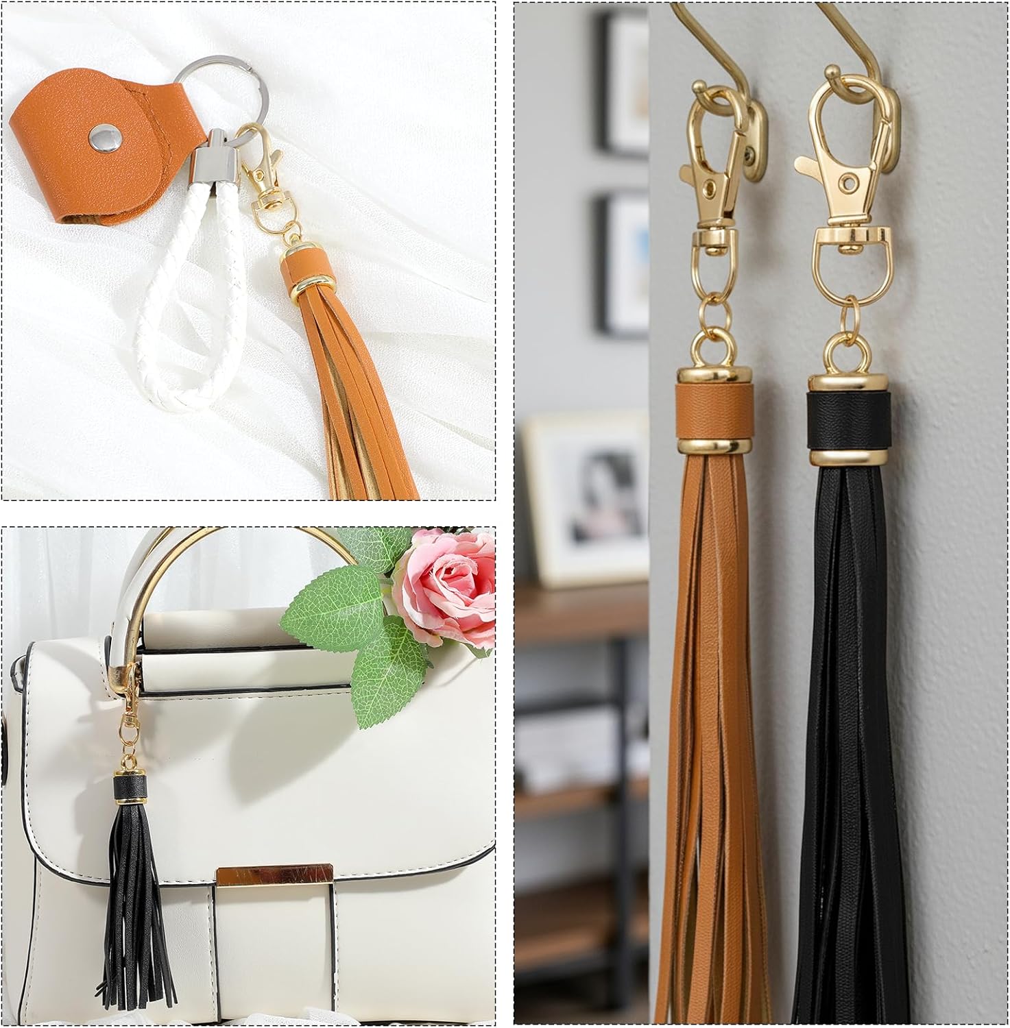 Leather Tassels for Handbags, 4PCS Tassel Keychain Charms Leather Charms for Purses and Bag Charm for Handbags DIY Craft Making - Image 2