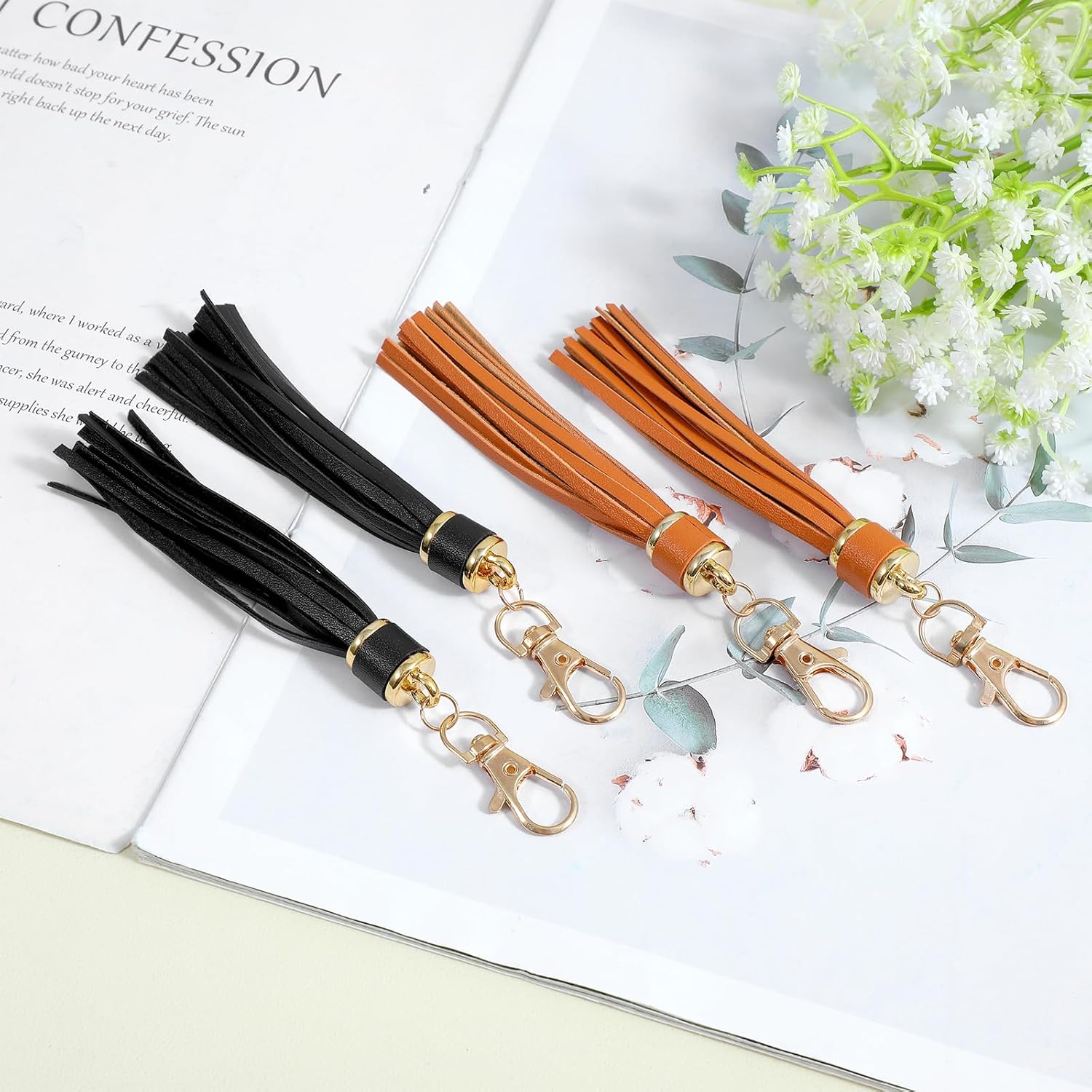 Leather Tassels for Handbags, 4PCS Tassel Keychain Charms Leather Charms for Purses and Bag Charm for Handbags DIY Craft Making - Image 6