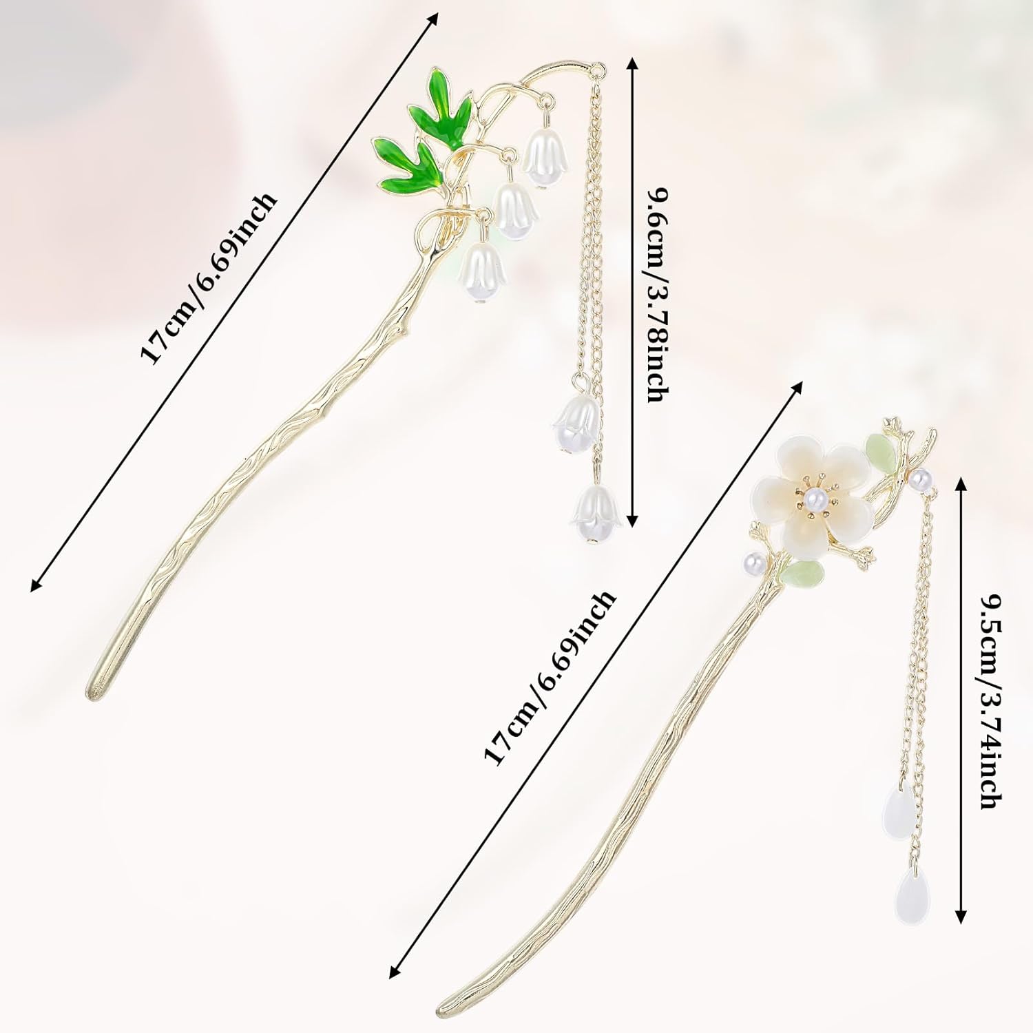 2PCS Chinese Hair Sticks,Lily of the Valley Hairpin Fringed Flowers Decor Hairstick for Women Headdress Fork for Women Hanfu Accessories - Image 1