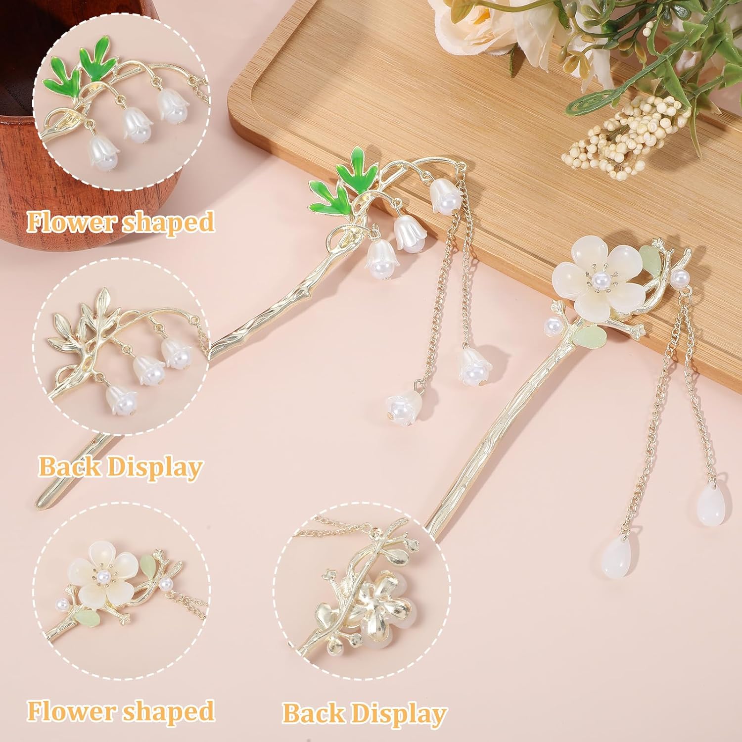 2PCS Chinese Hair Sticks,Lily of the Valley Hairpin Fringed Flowers Decor Hairstick for Women Headdress Fork for Women Hanfu Accessories - Image 2