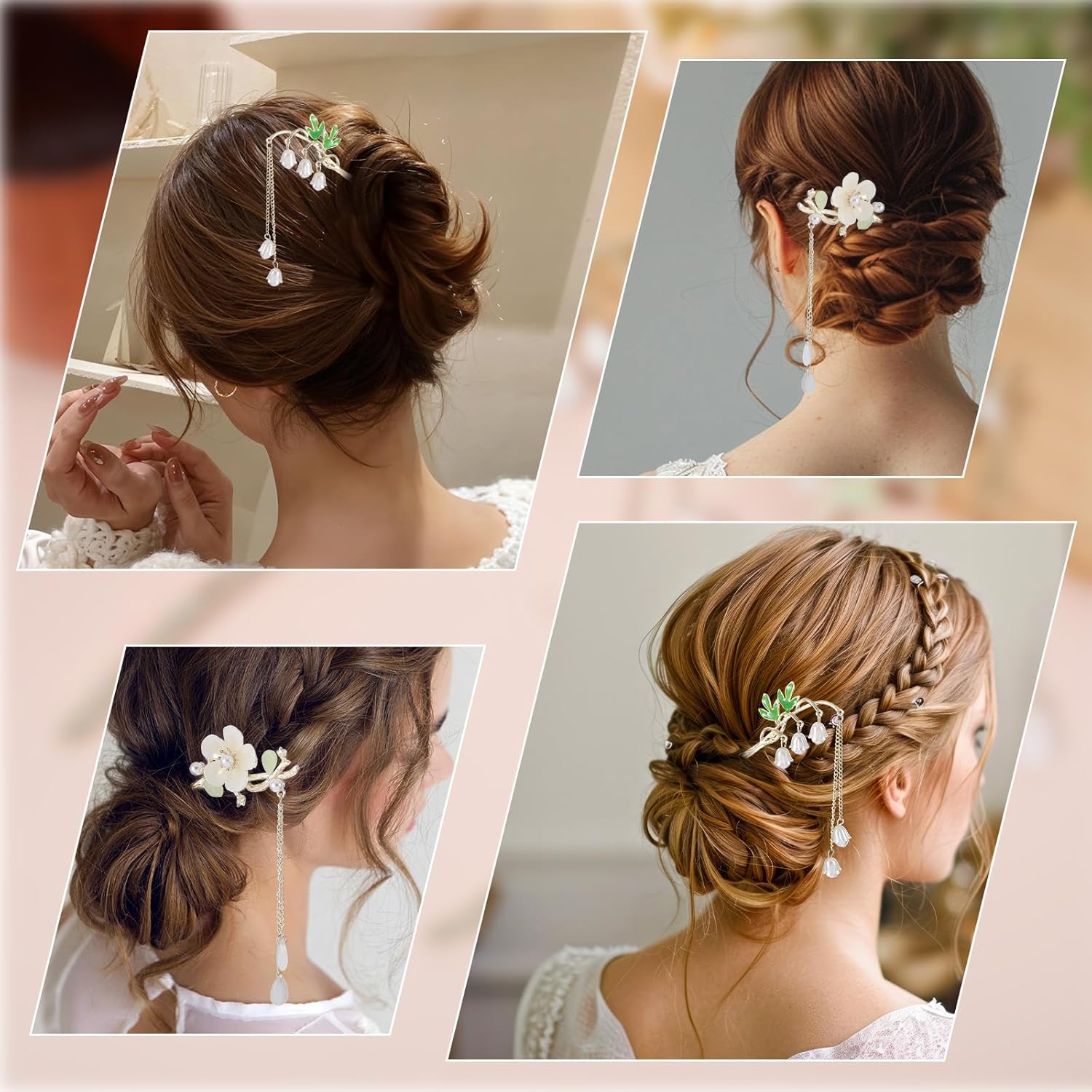 2PCS Chinese Hair Sticks,Lily of the Valley Hairpin Fringed Flowers Decor Hairstick for Women Headdress Fork for Women Hanfu Accessories - Image 5