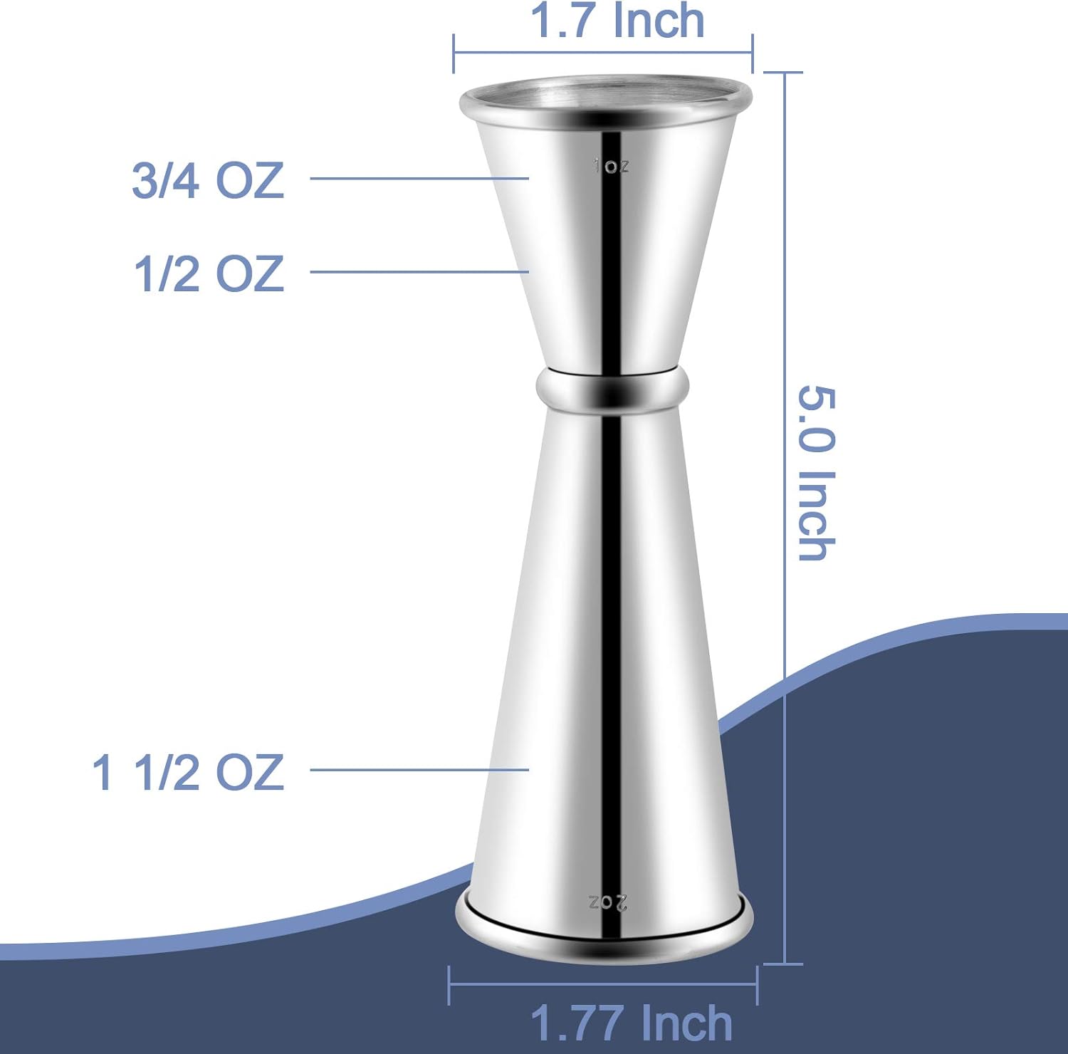 Jigger for Bartending, Double Cocktail Jigger Japanese Premium 304 Stainless Steel Jigger 2 OZ 1 OZ with Measurements Inside - Image 3