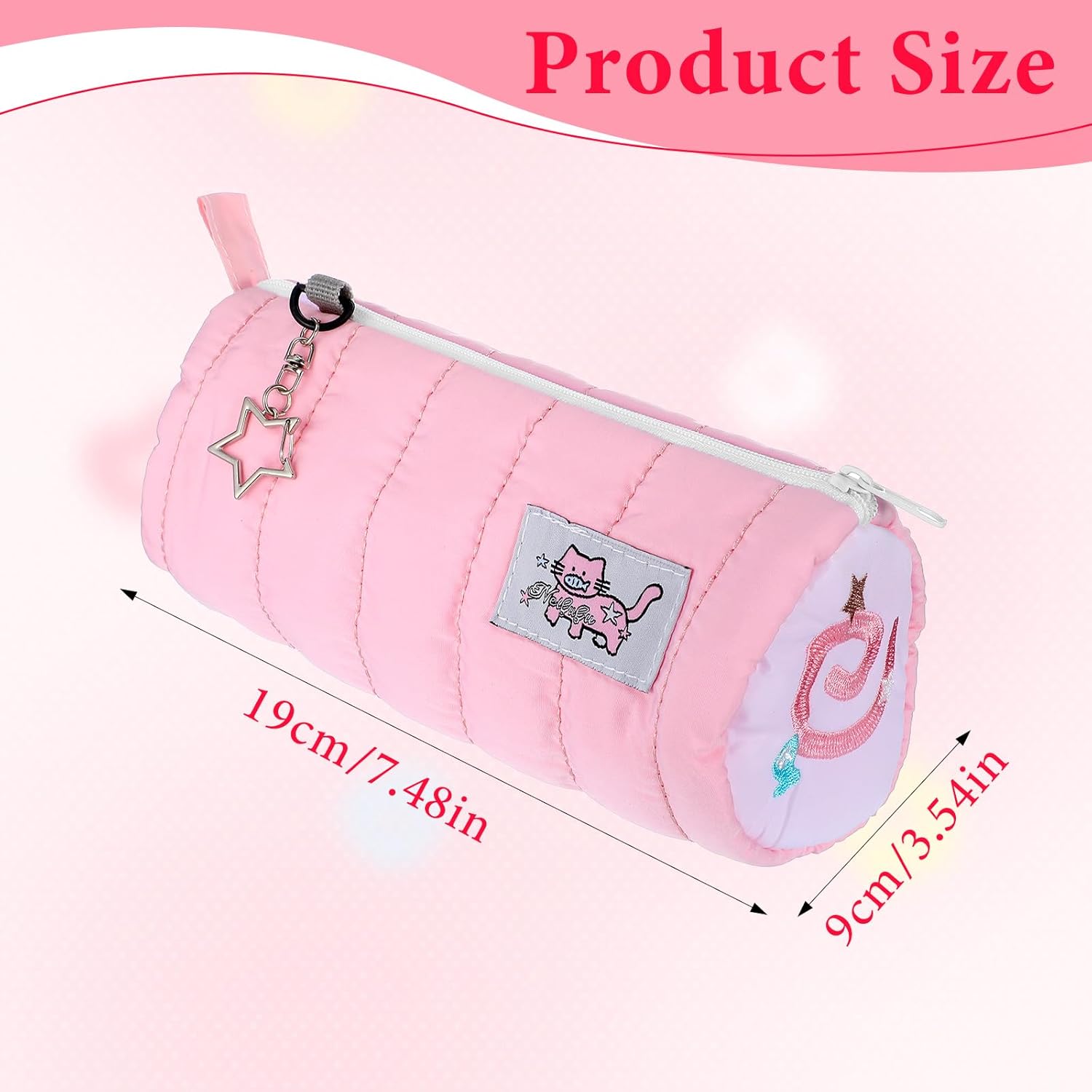 Pink Kawaii Pencil Case, Cream Roll Cartoon Large Capacity Cute Pencil Bag with Zipper, Cat Makeup Organizer Storage Box Office Stationery Nice Gift Stocking Stuffers - Image 1