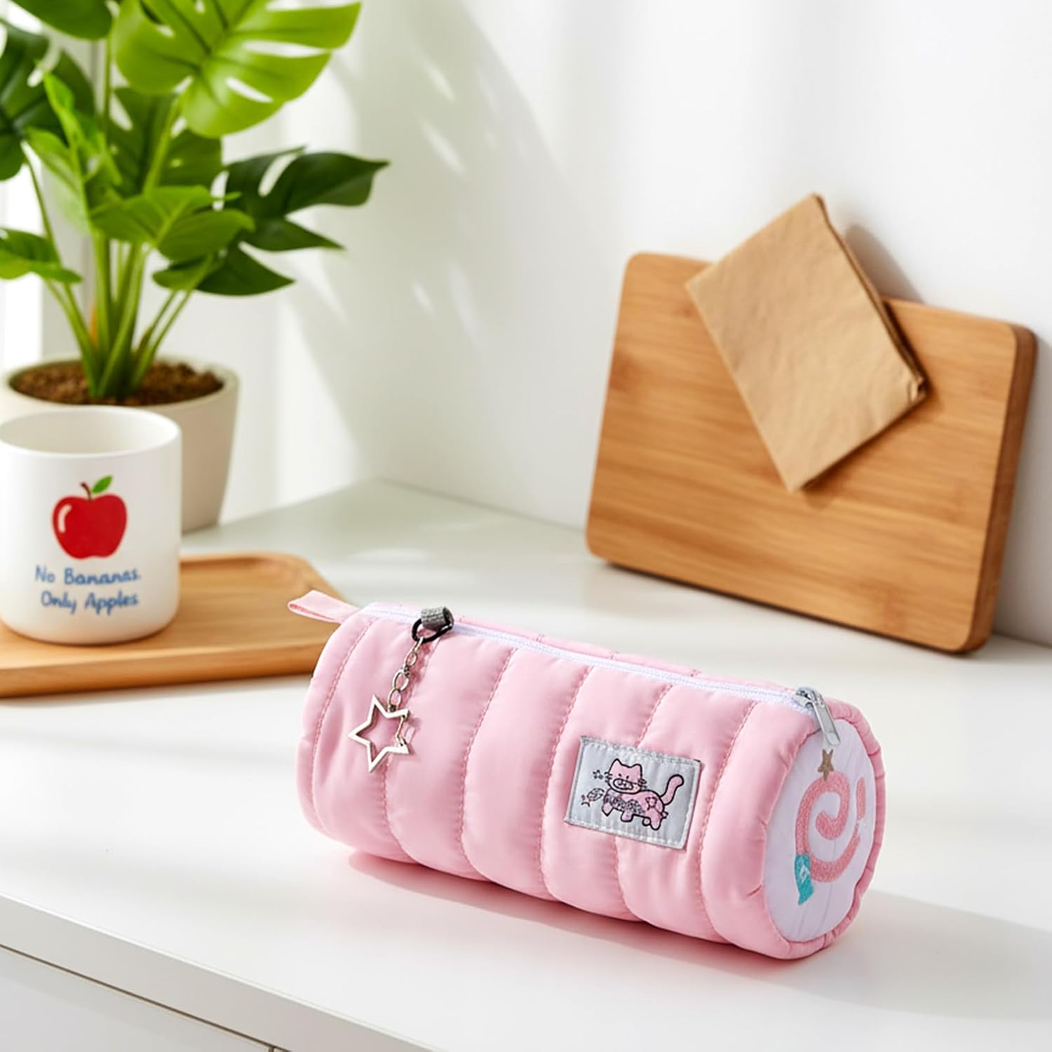 Pink Kawaii Pencil Case, Cream Roll Cartoon Large Capacity Cute Pencil Bag with Zipper, Cat Makeup Organizer Storage Box Office Stationery Nice Gift Stocking Stuffers - Image 2
