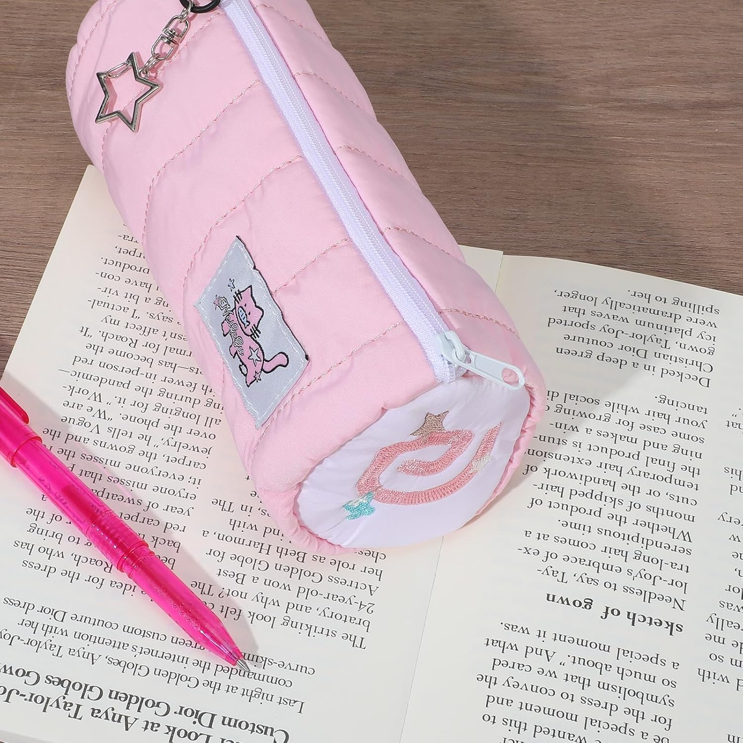 Pink Kawaii Pencil Case, Cream Roll Cartoon Large Capacity Cute Pencil Bag with Zipper, Cat Makeup Organizer Storage Box Office Stationery Nice Gift Stocking Stuffers - Image 3
