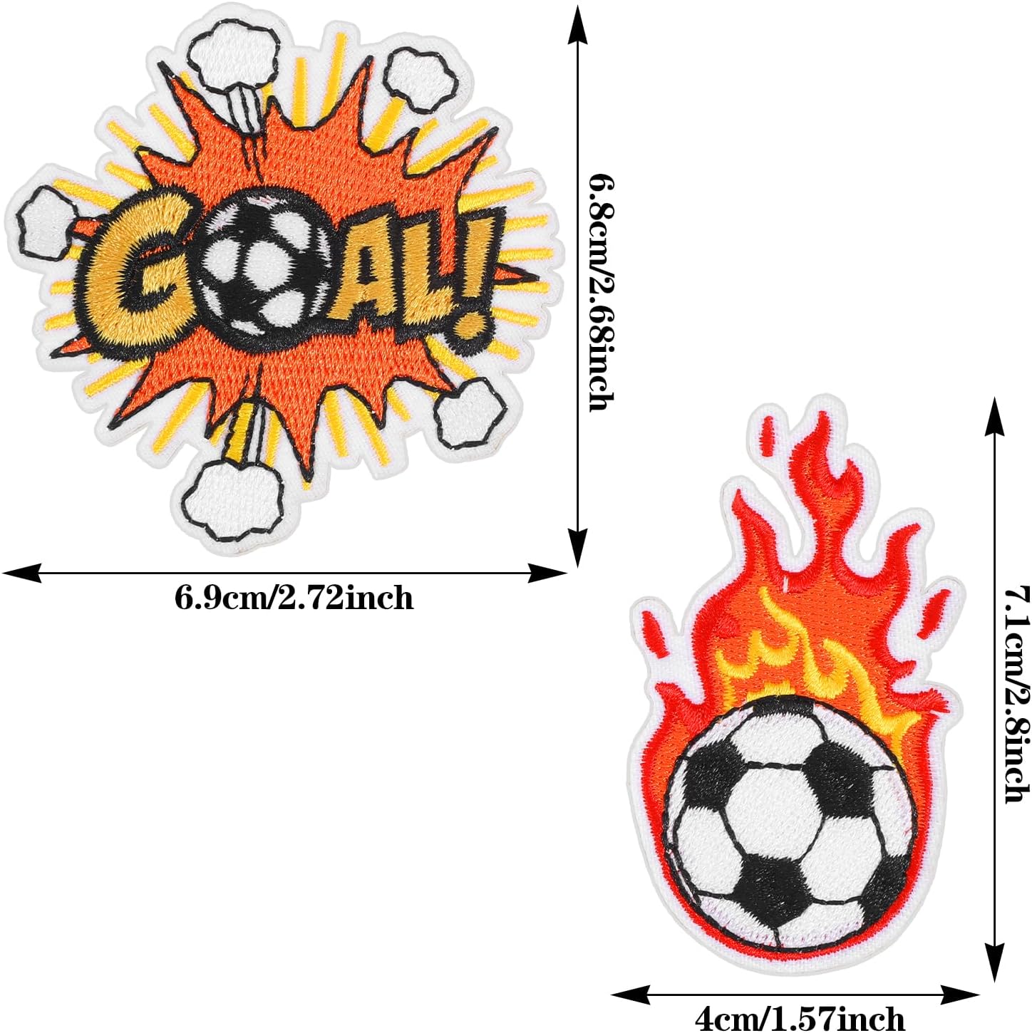 2Pcs Embroidered Soccer Ball Patches Iron on Flaming Soccer Patch for Clothes Decorative Sports Ball Applique for Backpacks Hats Holes Jackets Pants Jeans Boys - Image 1