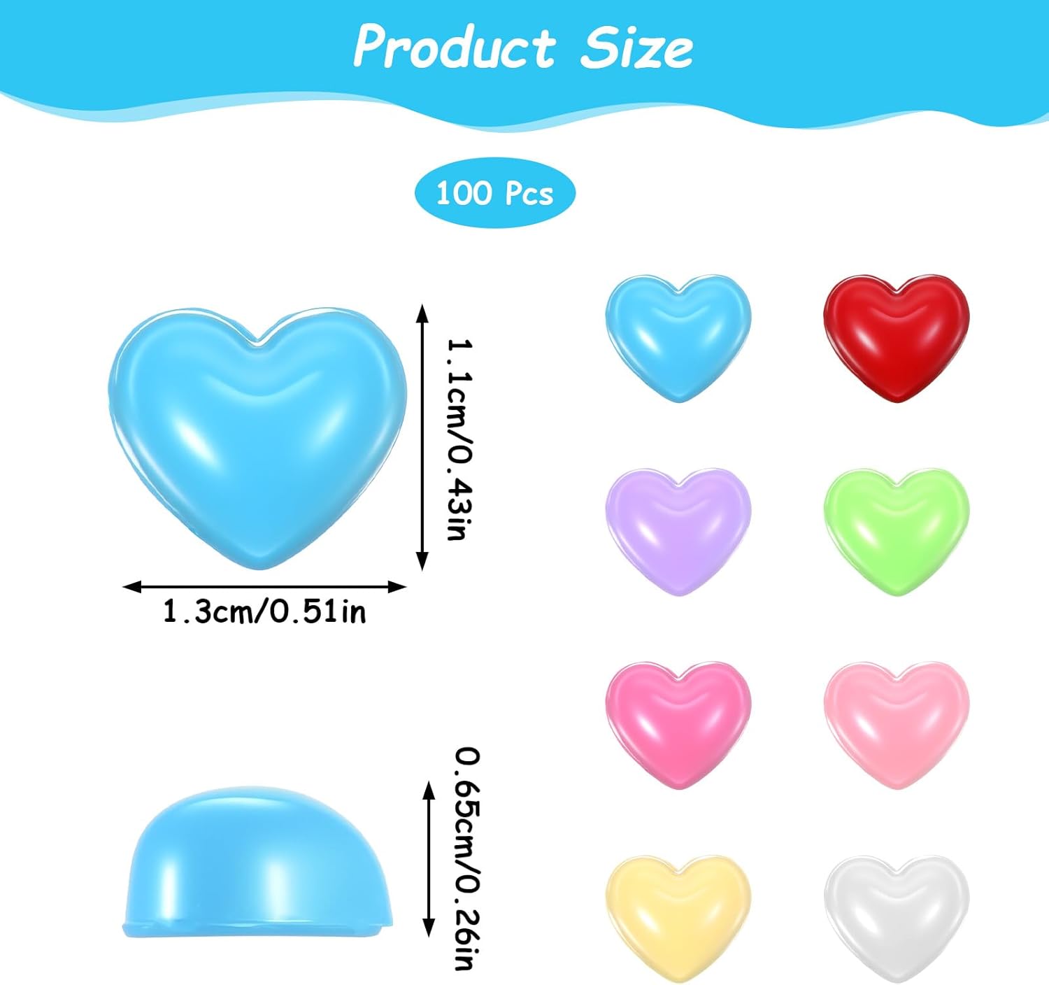 100PCS Colorful Heart Resin Flat Back Charms Shimmeroo Cute Plastic Mini Heart Shape Charms Bulk Resin Embellishments for Crafts Accessories DIY - Image 1