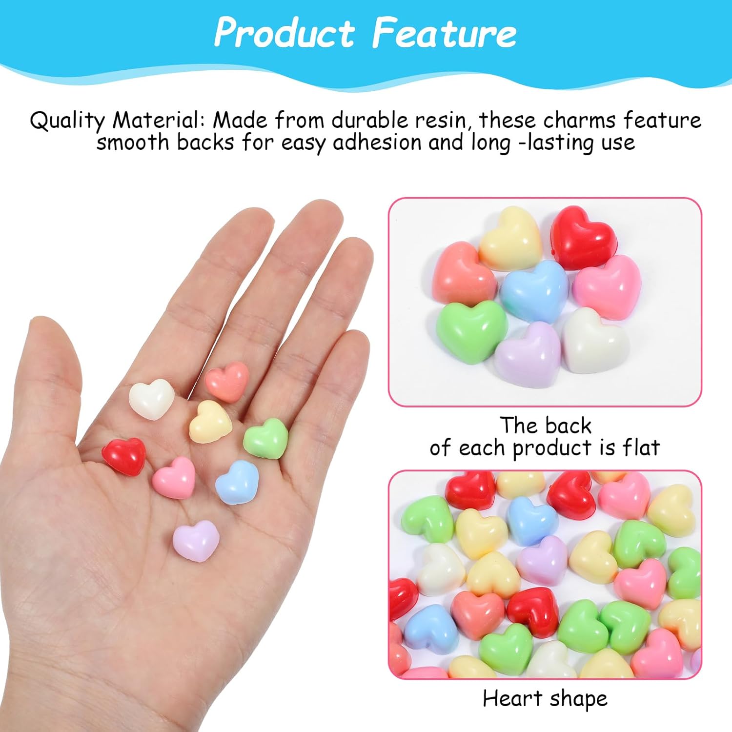 100PCS Colorful Heart Resin Flat Back Charms Shimmeroo Cute Plastic Mini Heart Shape Charms Bulk Resin Embellishments for Crafts Accessories DIY - Image 2
