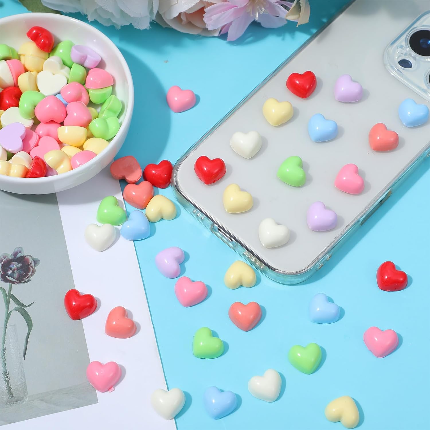 100PCS Colorful Heart Resin Flat Back Charms Shimmeroo Cute Plastic Mini Heart Shape Charms Bulk Resin Embellishments for Crafts Accessories DIY - Image 5