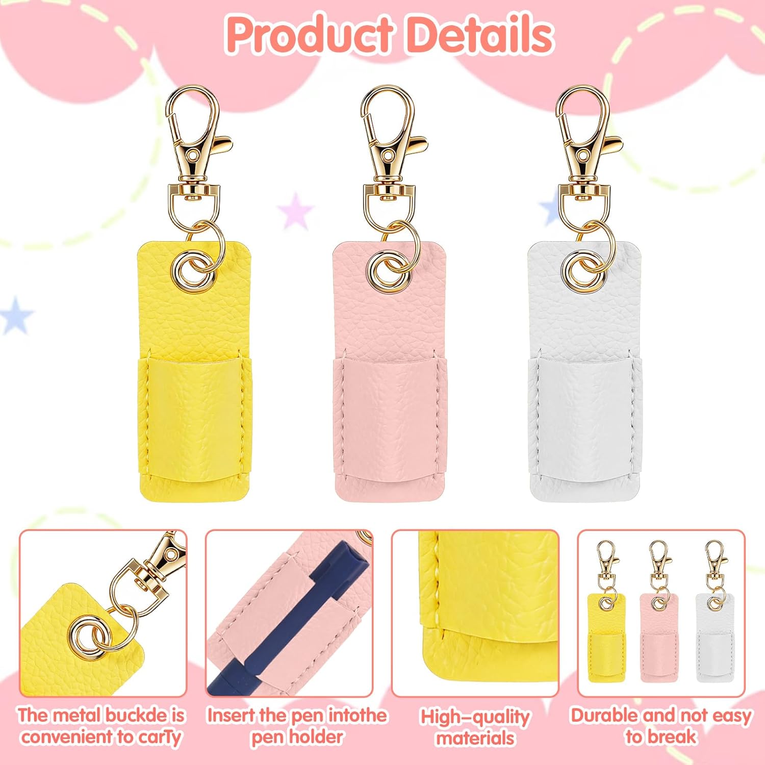 3Pcs Lanyard Pen Holder,Single Lanyard Pen Holder Anti-Lost PU Leather Badge Pens Keychain for Nurses,Courier,Office Supplies - Image 2