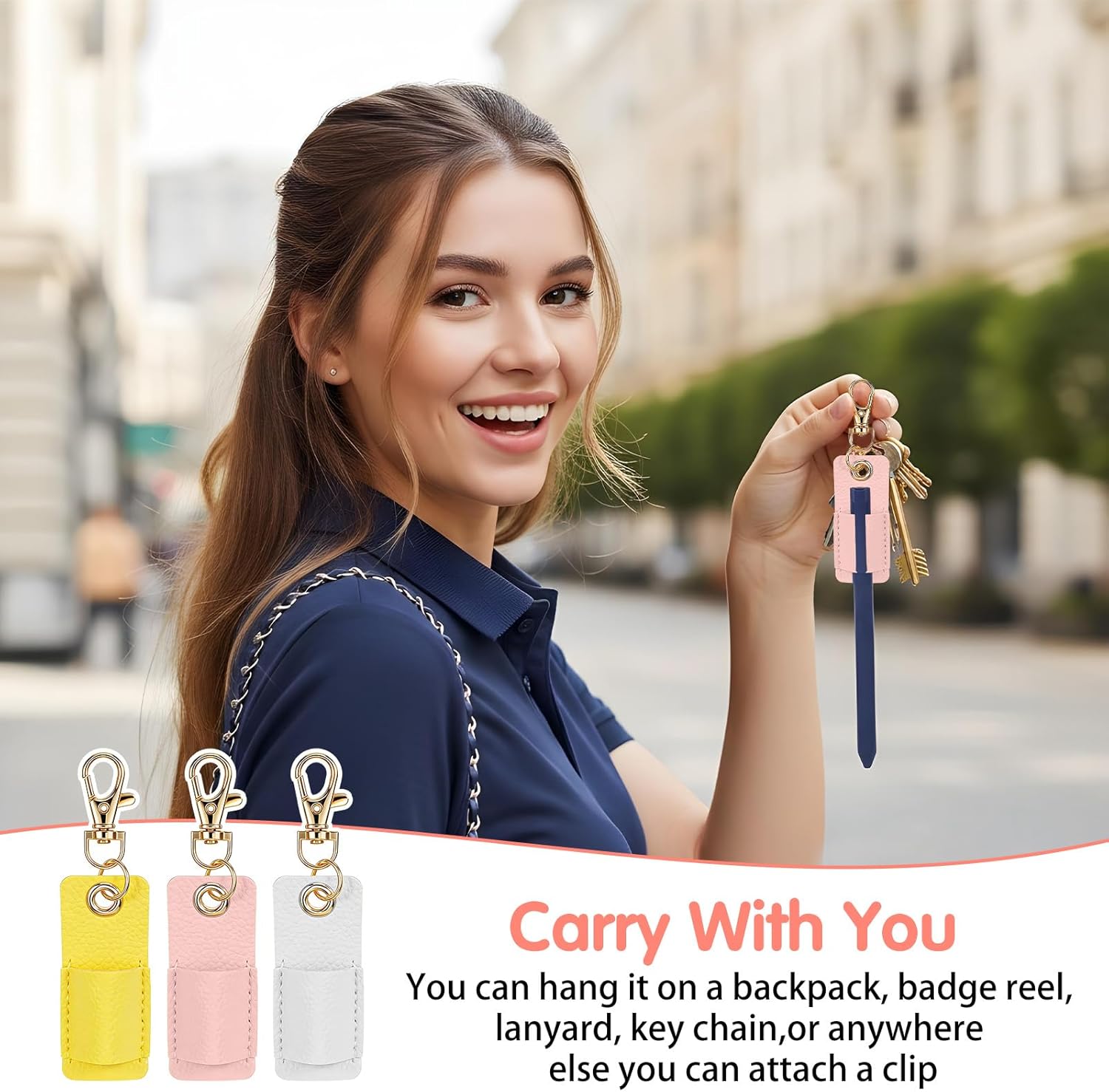 3Pcs Lanyard Pen Holder,Single Lanyard Pen Holder Anti-Lost PU Leather Badge Pens Keychain for Nurses,Courier,Office Supplies - Image 4