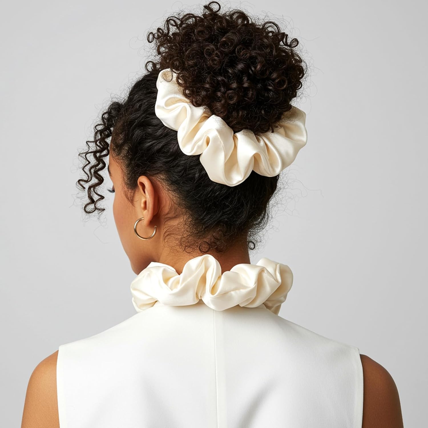 3PCS Large Satin Hair Scrunchies, Oversized Thick Elastic Satin Scrunchie for Women Girls Fluffy Ponytail Holder Curls Hair Silk Sleepy Tie(Black, Brown, Champagne) - Image 3