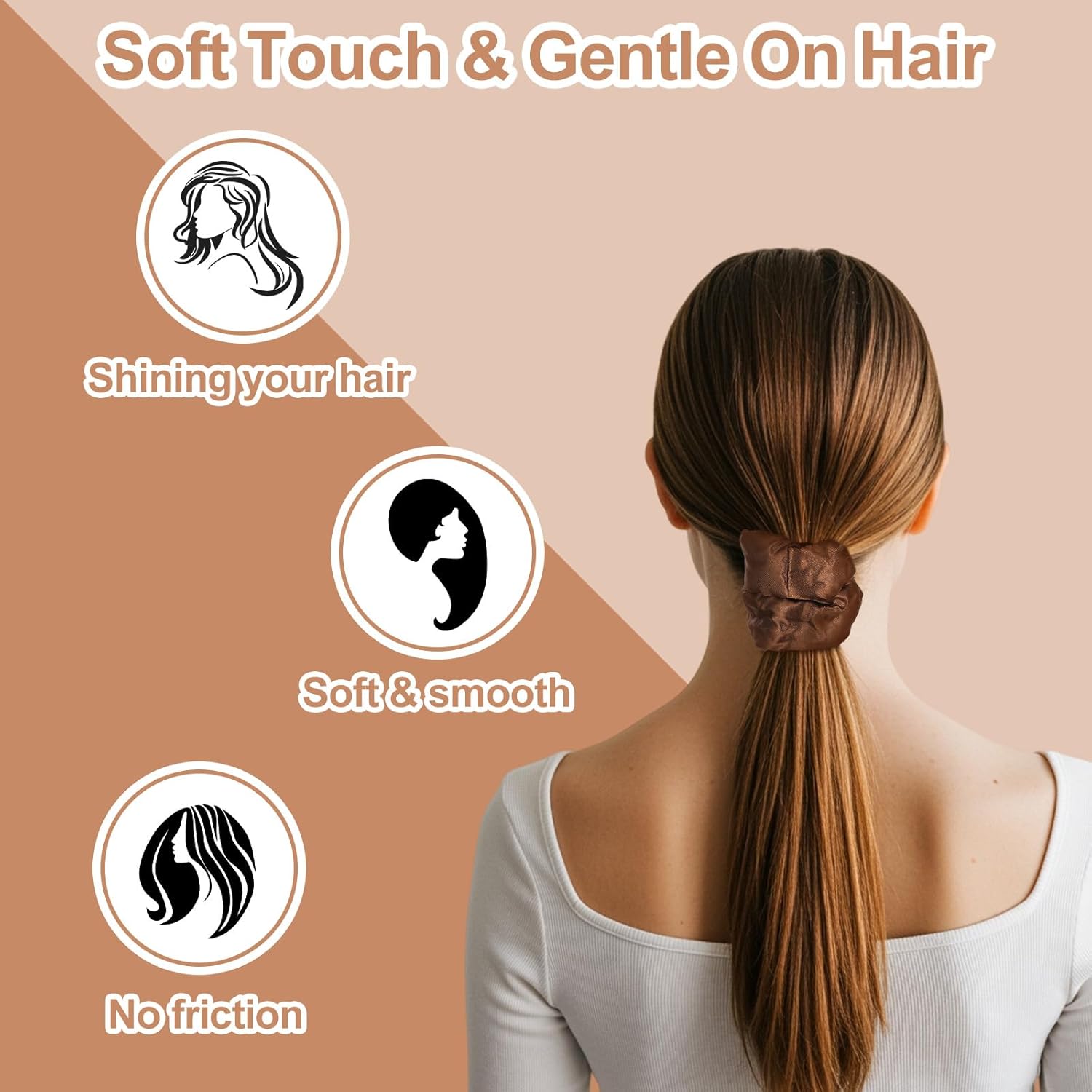 3PCS Large Satin Hair Scrunchies, Oversized Thick Elastic Satin Scrunchie for Women Girls Fluffy Ponytail Holder Curls Hair Silk Sleepy Tie(Black, Brown, Champagne) - Image 5