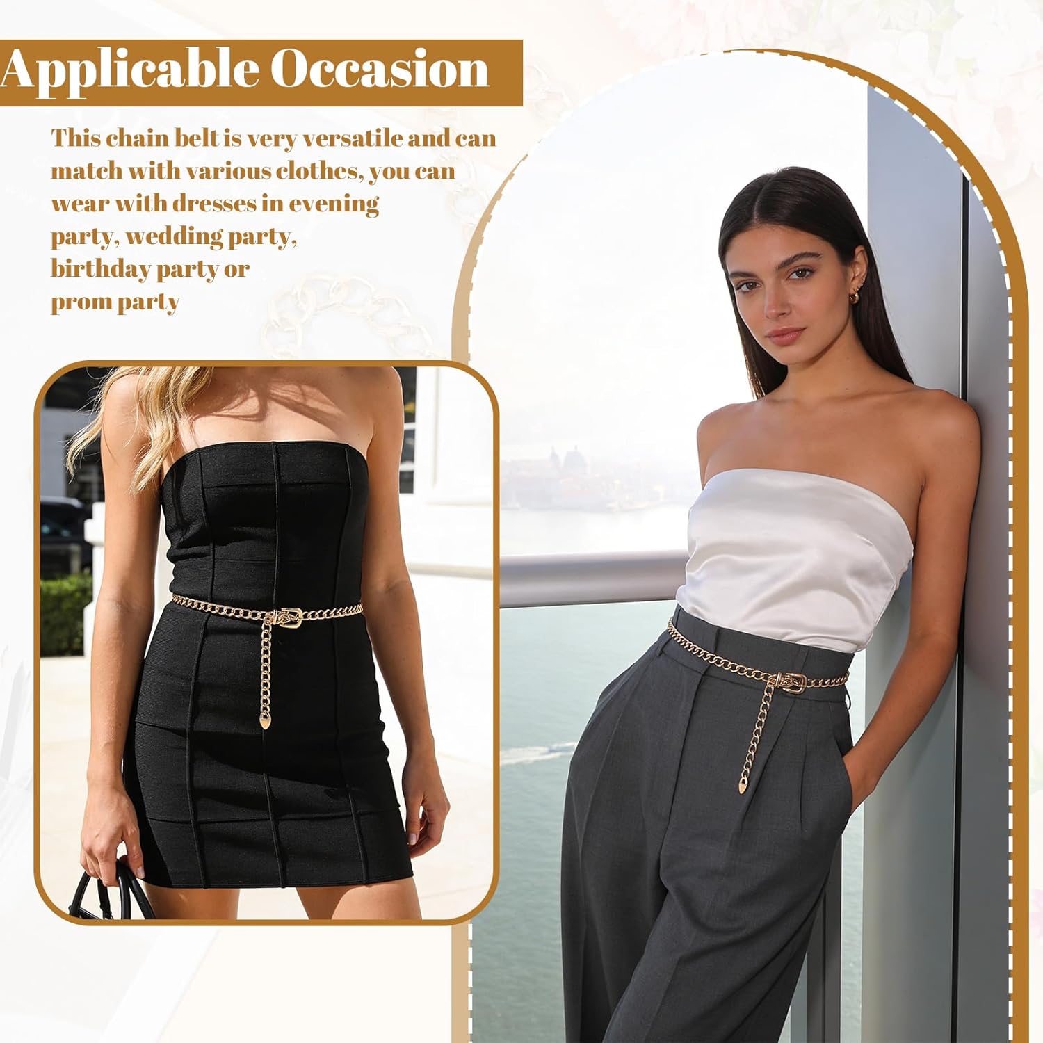 Gold Chain Belts for Women,Adjustable Gold Metal Belts for Women Trendy Waist Chain Belt for Dress & Jeans - Image 2
