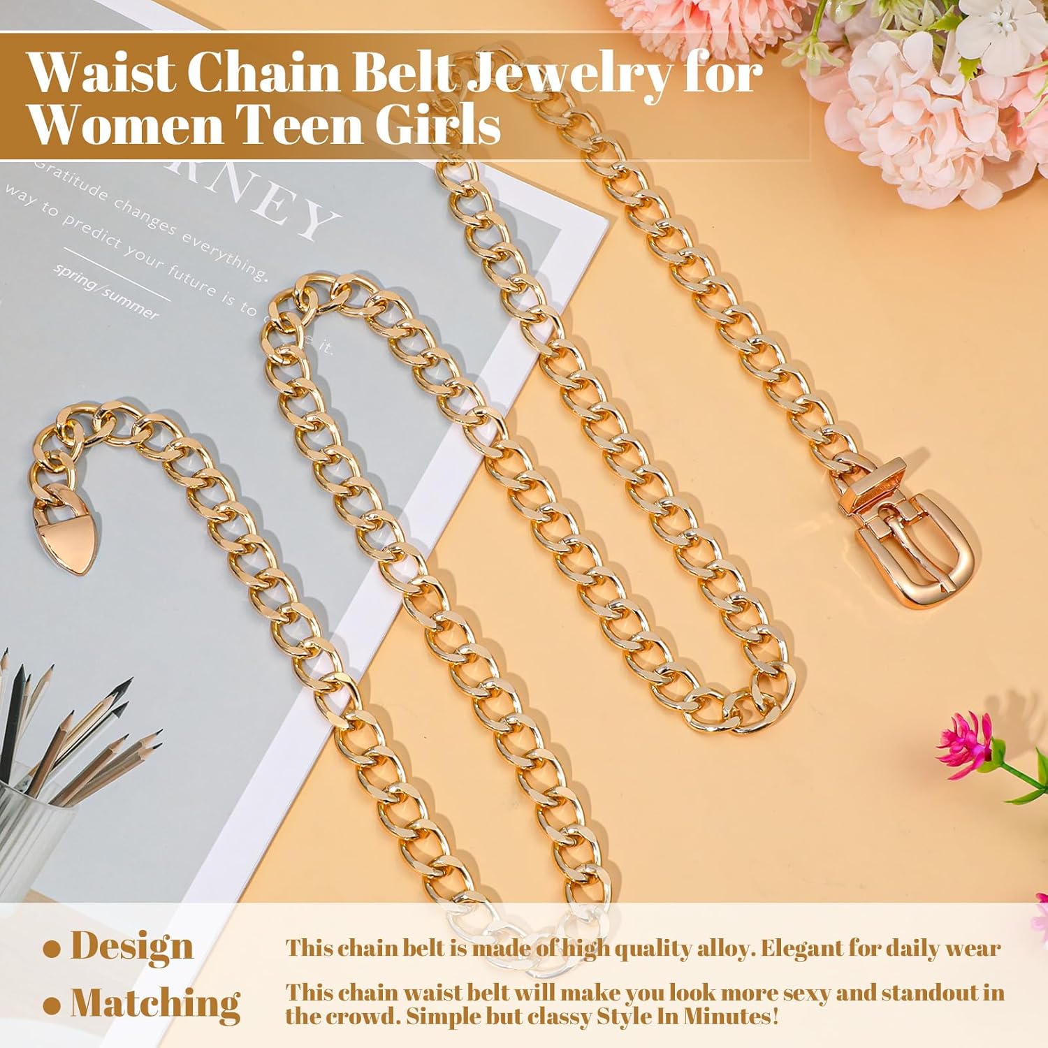 Gold Chain Belts for Women,Adjustable Gold Metal Belts for Women Trendy Waist Chain Belt for Dress & Jeans - Image 4