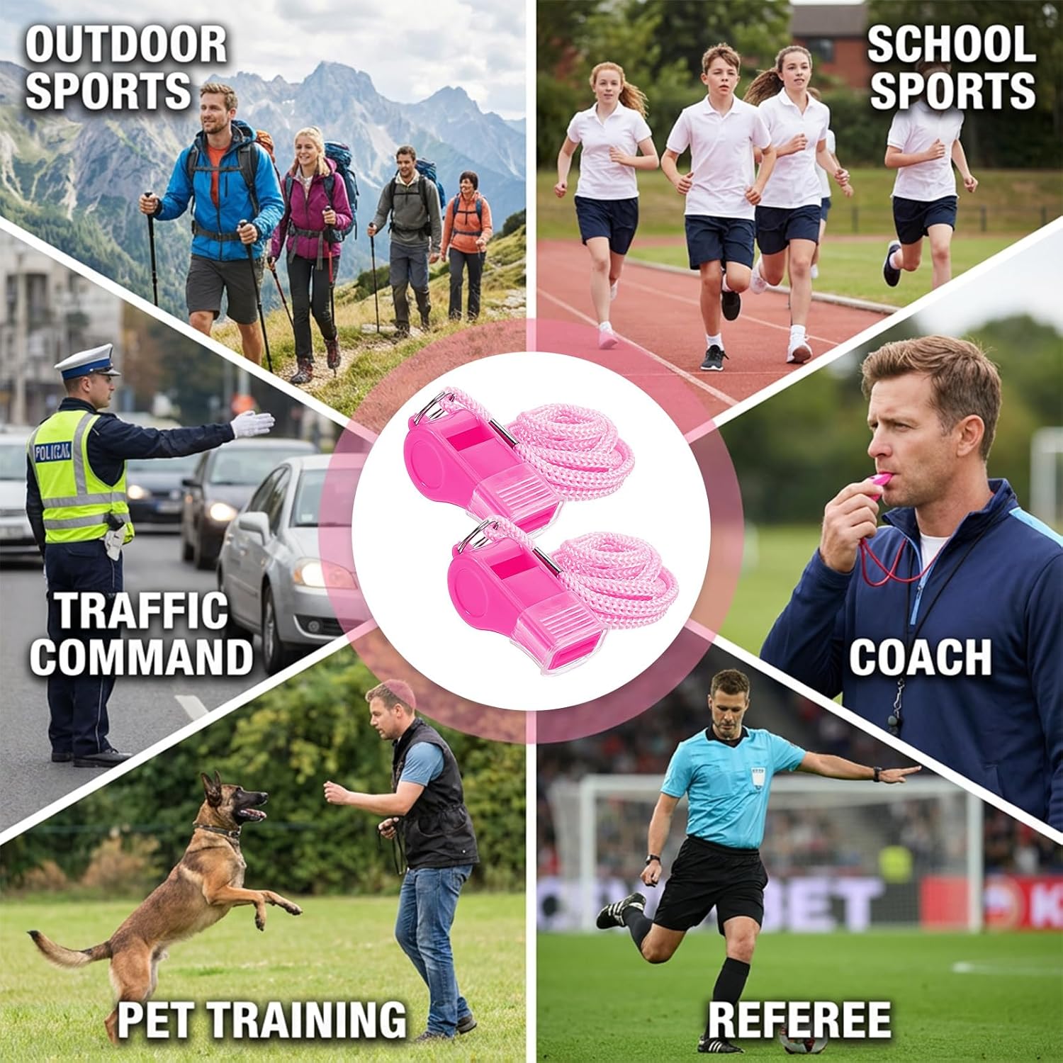 2PCS Pink Coach Whistle with Lanyard, High-Pitched Plastic Whistles Emergency Loud Crisp Sound for Coach Outdoor Safety Referee Lifeguard Teachers Dog Training - Image 3