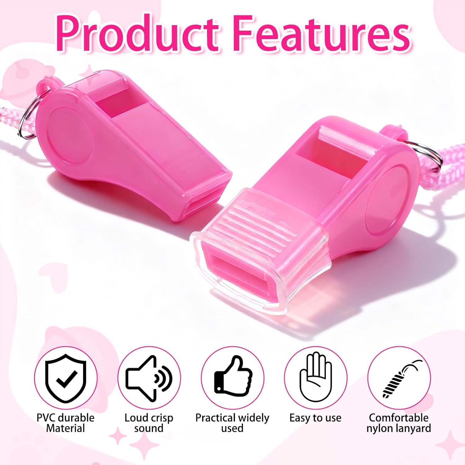 2PCS Pink Coach Whistle with Lanyard, High-Pitched Plastic Whistles Emergency Loud Crisp Sound for Coach Outdoor Safety Referee Lifeguard Teachers Dog Training - Image 6