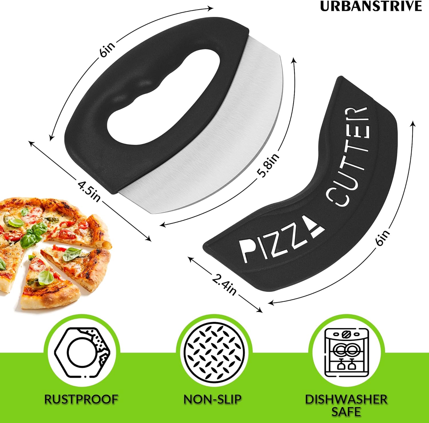 Heavy Duty Stainless Steel Pizza Cutter with Cover, Super Sharp Blade Pizza Knife Pizza Cutter Rocker, Perfect Kitchen Gadgets for Pizza Cutting Home Essentials (Black) - Image 2