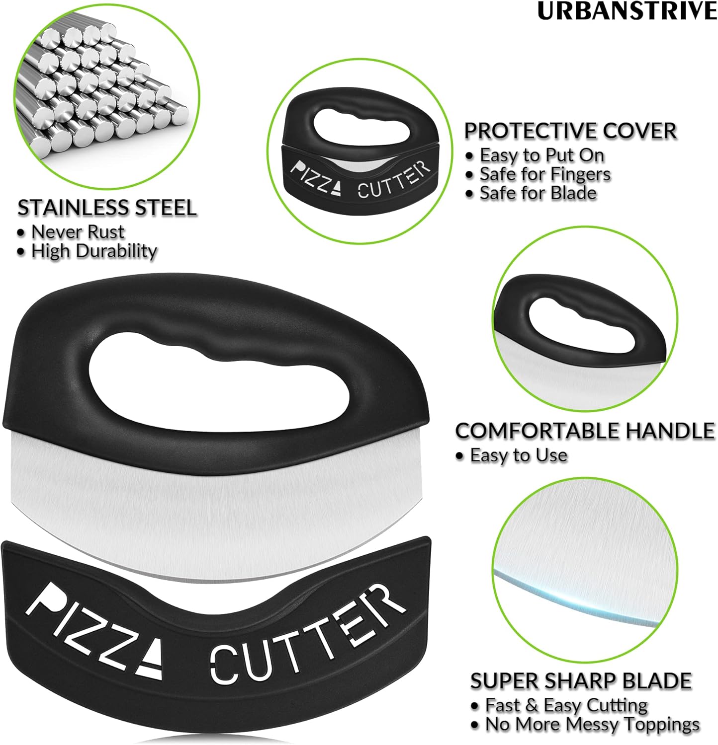 Heavy Duty Stainless Steel Pizza Cutter with Cover, Super Sharp Blade Pizza Knife Pizza Cutter Rocker, Perfect Kitchen Gadgets for Pizza Cutting Home Essentials (Black) - Image 3