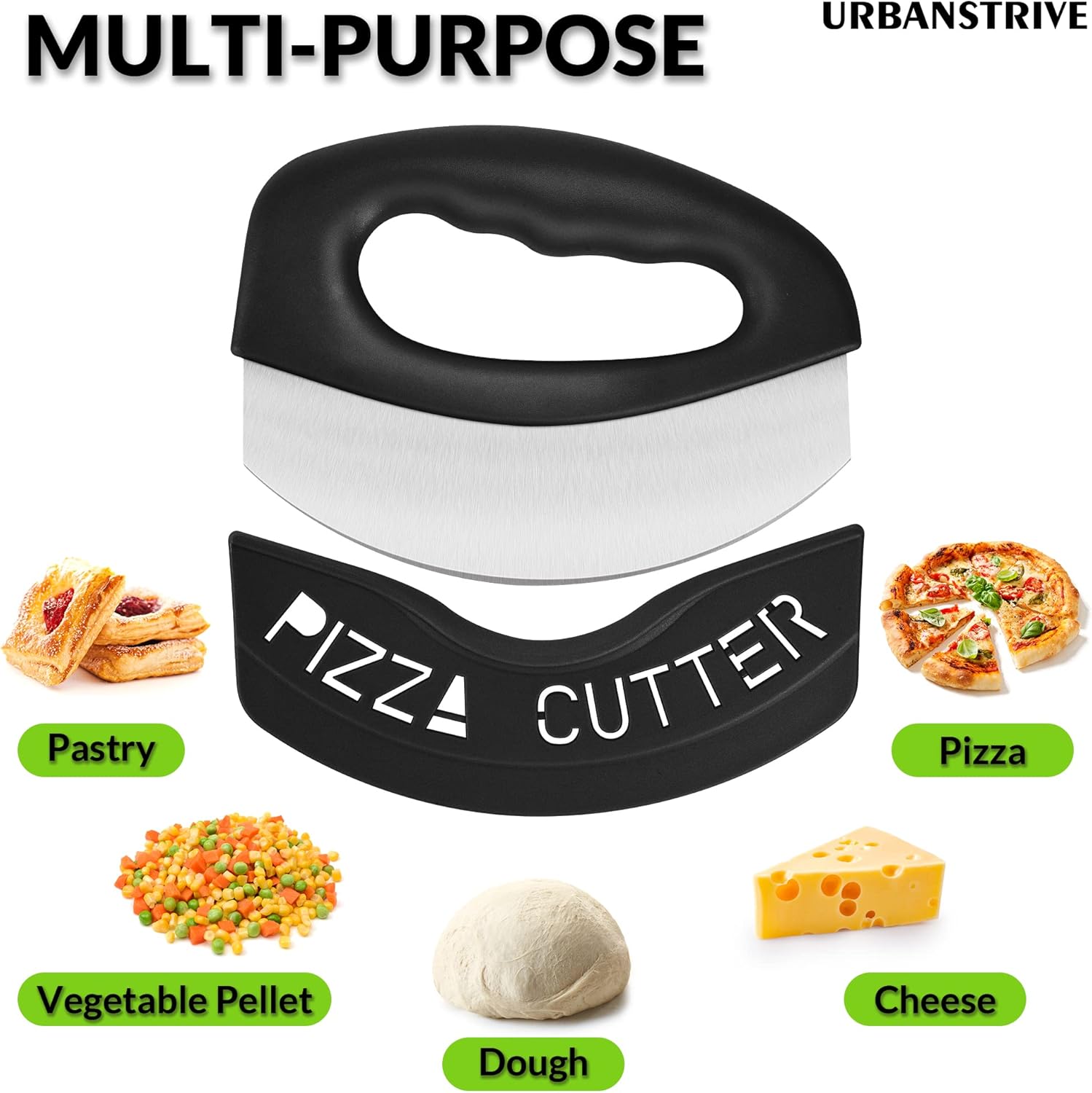 Heavy Duty Stainless Steel Pizza Cutter with Cover, Super Sharp Blade Pizza Knife Pizza Cutter Rocker, Perfect Kitchen Gadgets for Pizza Cutting Home Essentials (Black) - Image 4