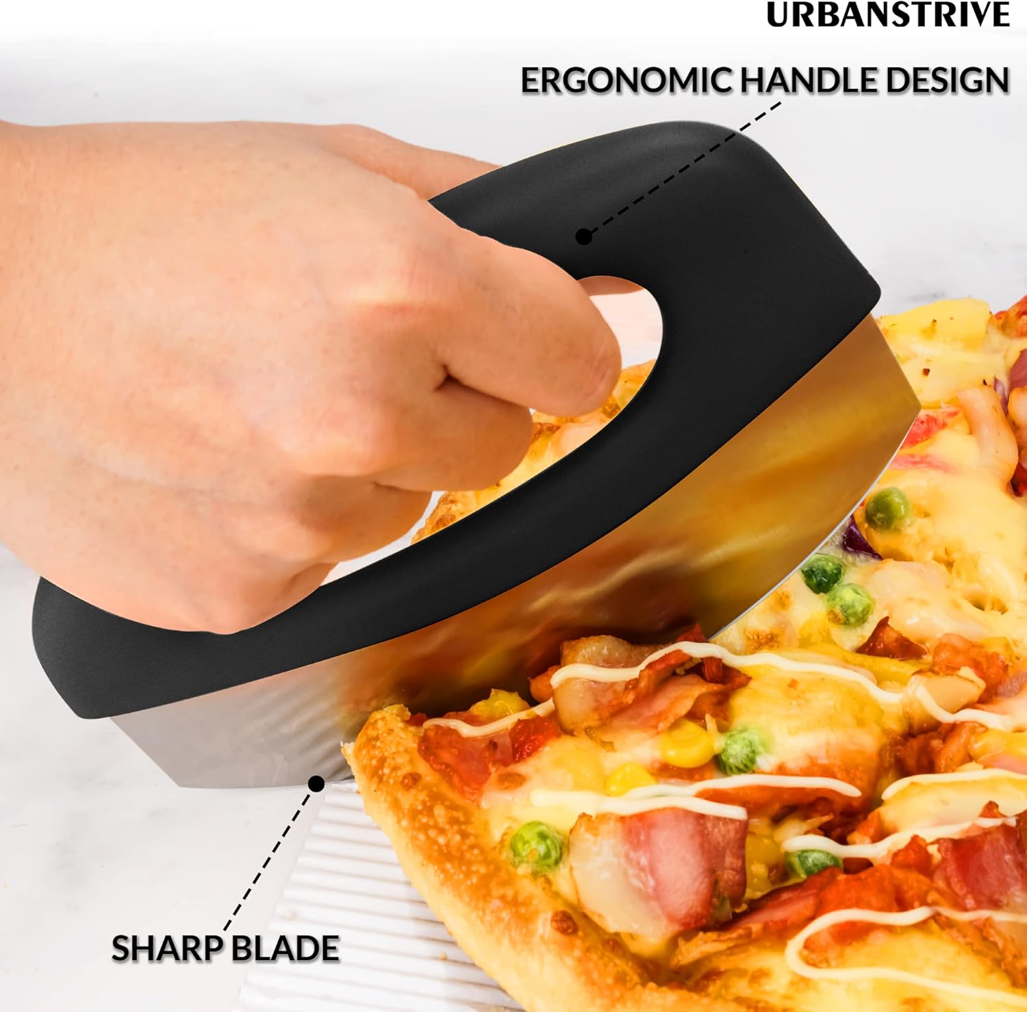 Heavy Duty Stainless Steel Pizza Cutter with Cover, Super Sharp Blade Pizza Knife Pizza Cutter Rocker, Perfect Kitchen Gadgets for Pizza Cutting Home Essentials (Black) - Image 5