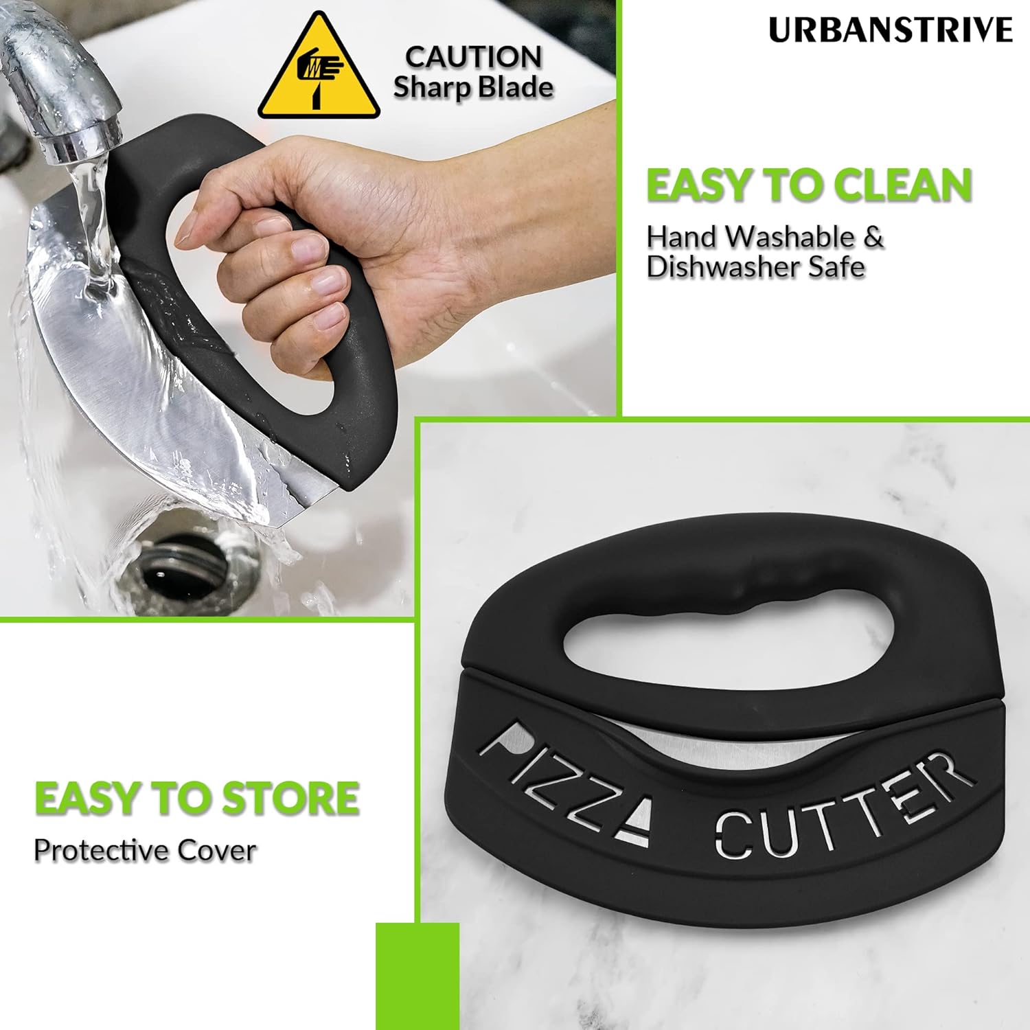 Heavy Duty Stainless Steel Pizza Cutter with Cover, Super Sharp Blade Pizza Knife Pizza Cutter Rocker, Perfect Kitchen Gadgets for Pizza Cutting Home Essentials (Black) - Image 7